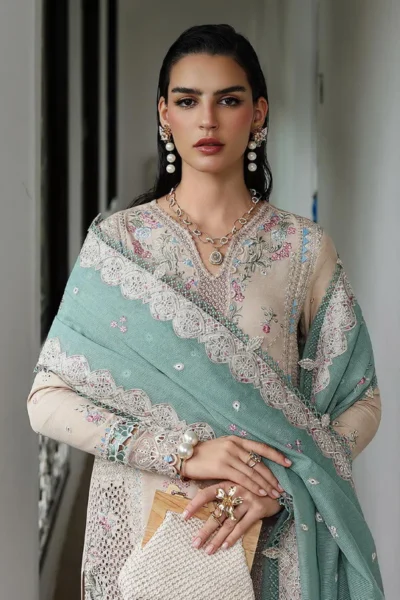 Qalamkar Qline Embroidered Linen || KL-07 WHISPER