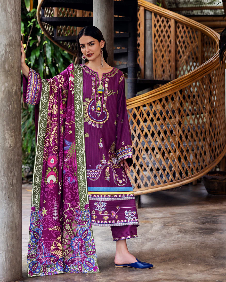 Mushq Hemline Karandi || Plum Swirl