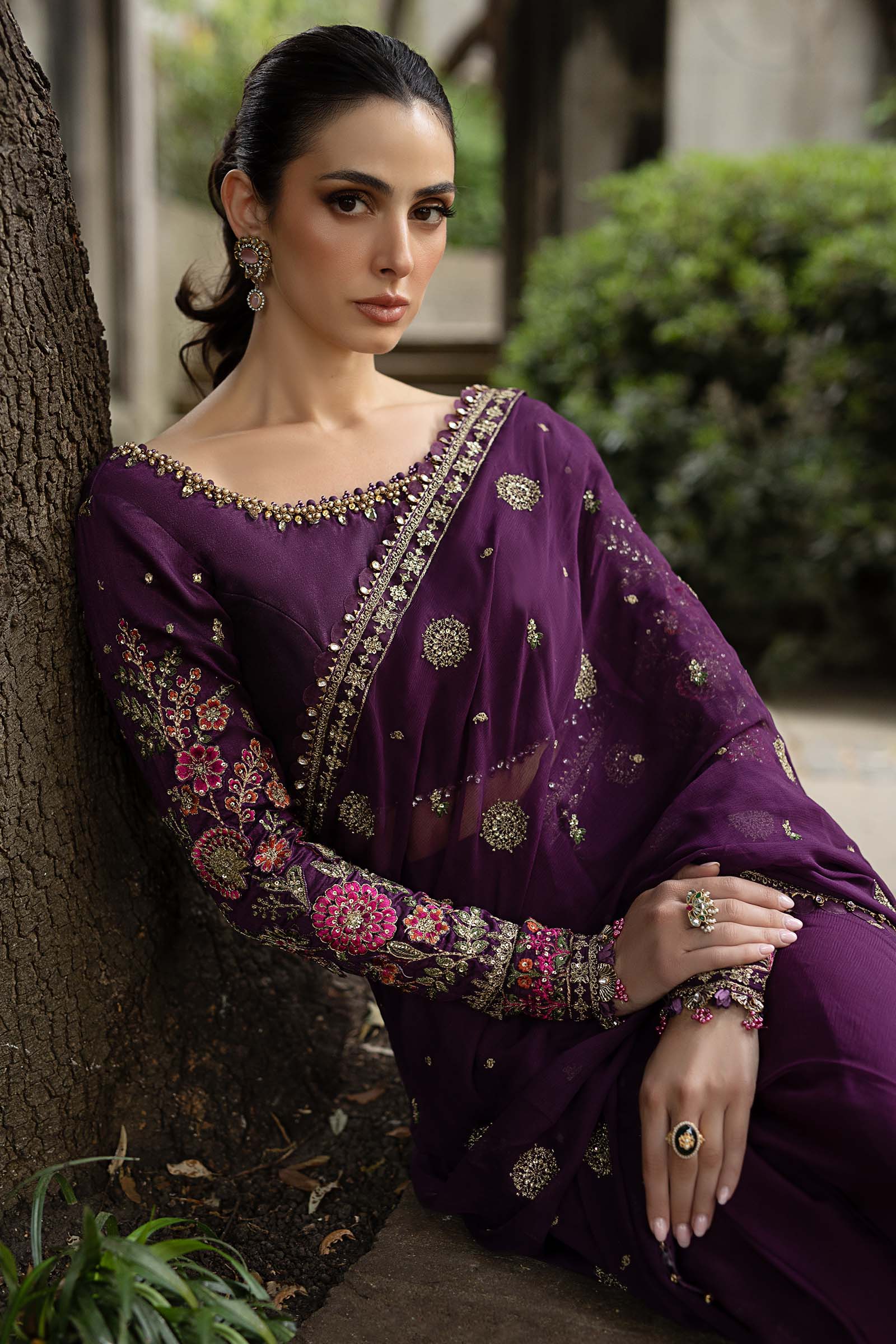 MARIA B Soiree Unstitched Embroidered Chiffon Saree WF-09-01-Purple - Image 3