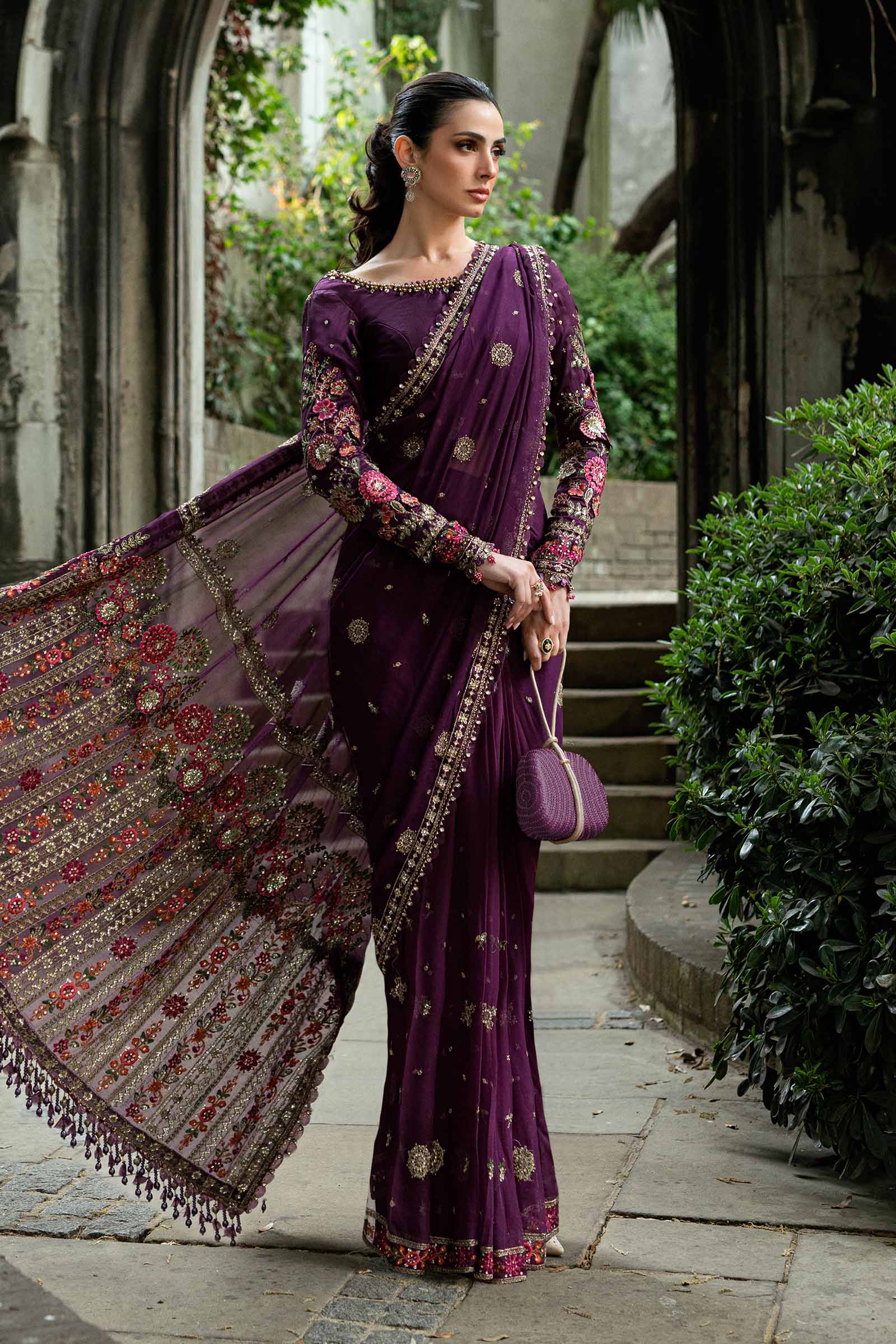MARIA B Soiree Unstitched Embroidered Chiffon Saree WF-09-01-Purple