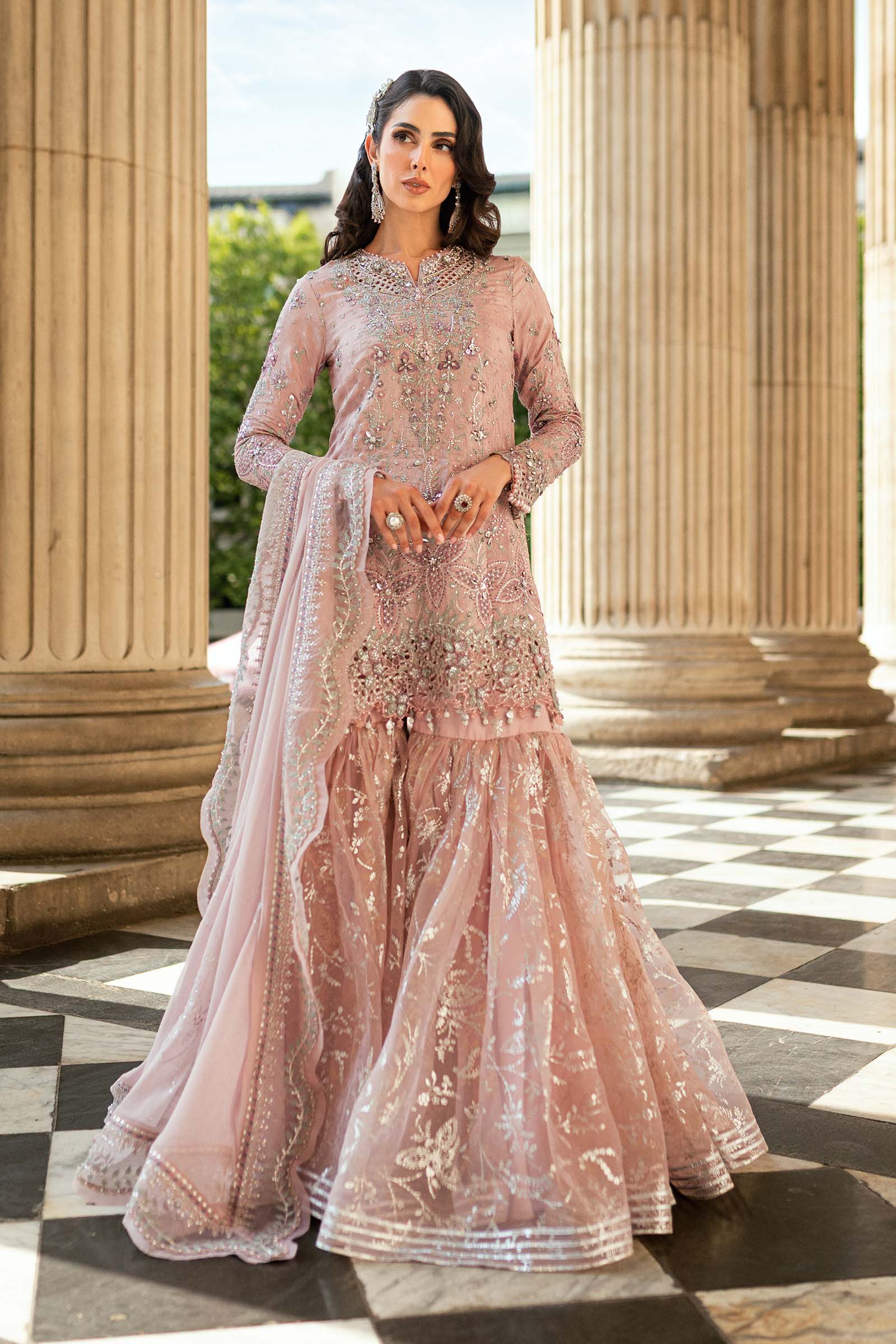 MARIA B Soiree Unstitched Embroidered Raw Silk Suit WF-09-05-Nude Pink - Image 3