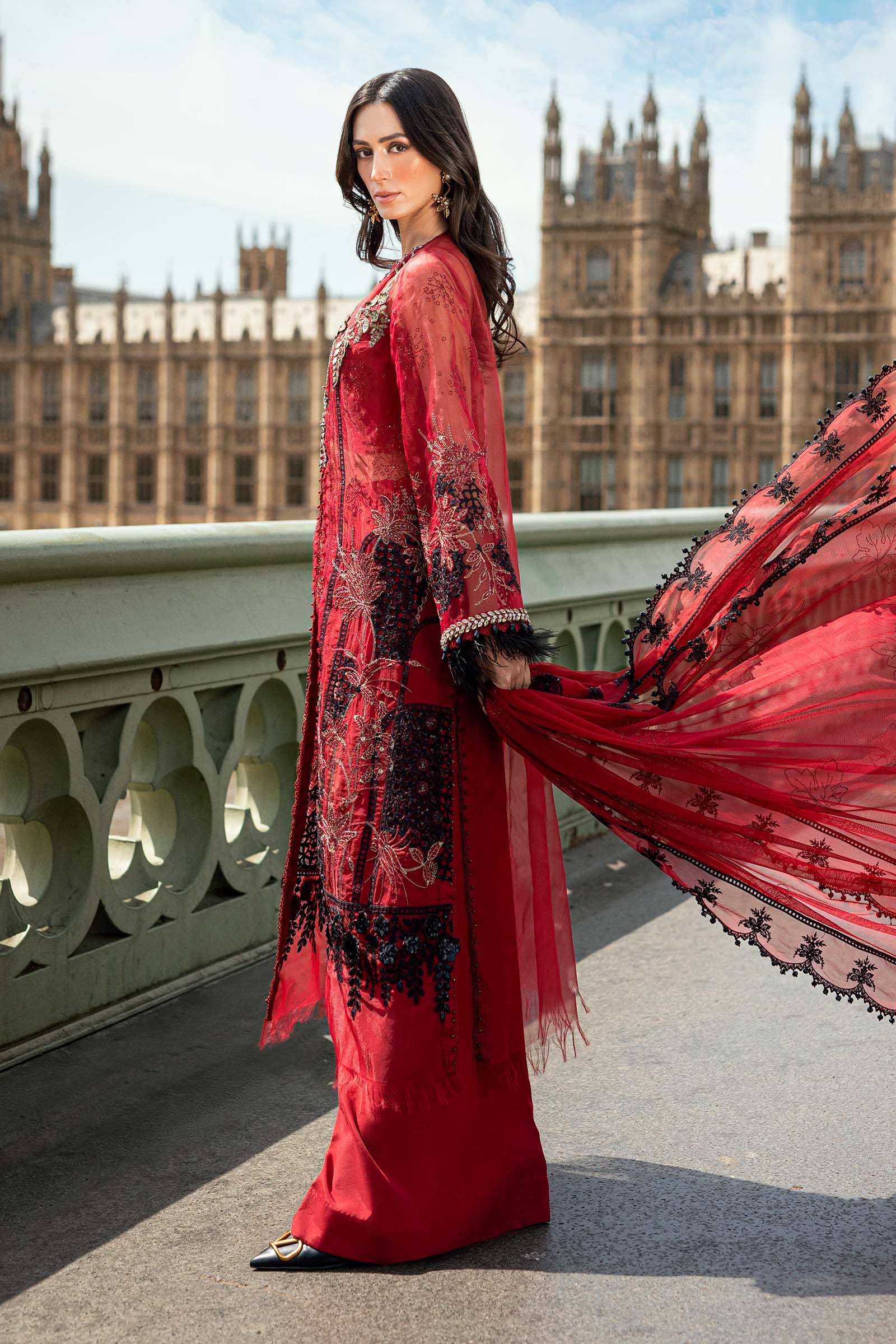 MARIA B Soiree Unstitched Embroidered Organza Suit WF-09-06-Red - Image 4