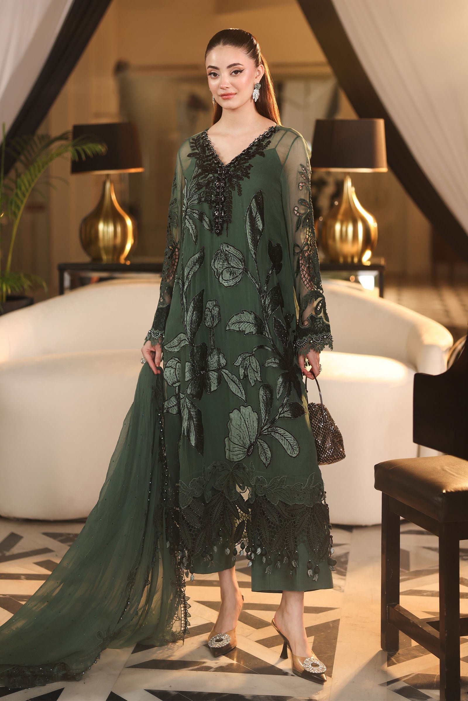 3 Piece Embroidered Chiffon Suit - Image 2