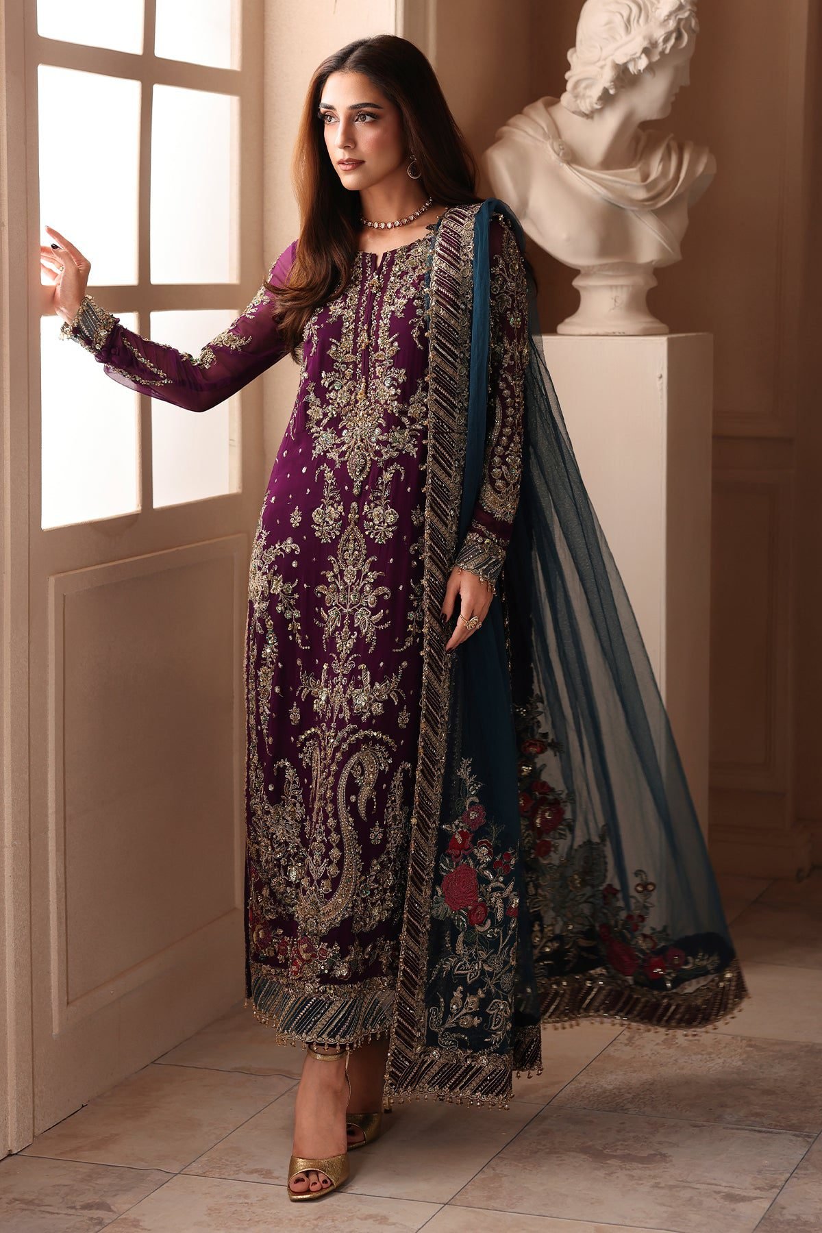 Charizma 3-PC Unstitched Embroidered Luxury Chiffon DJW6-01 - Image 2