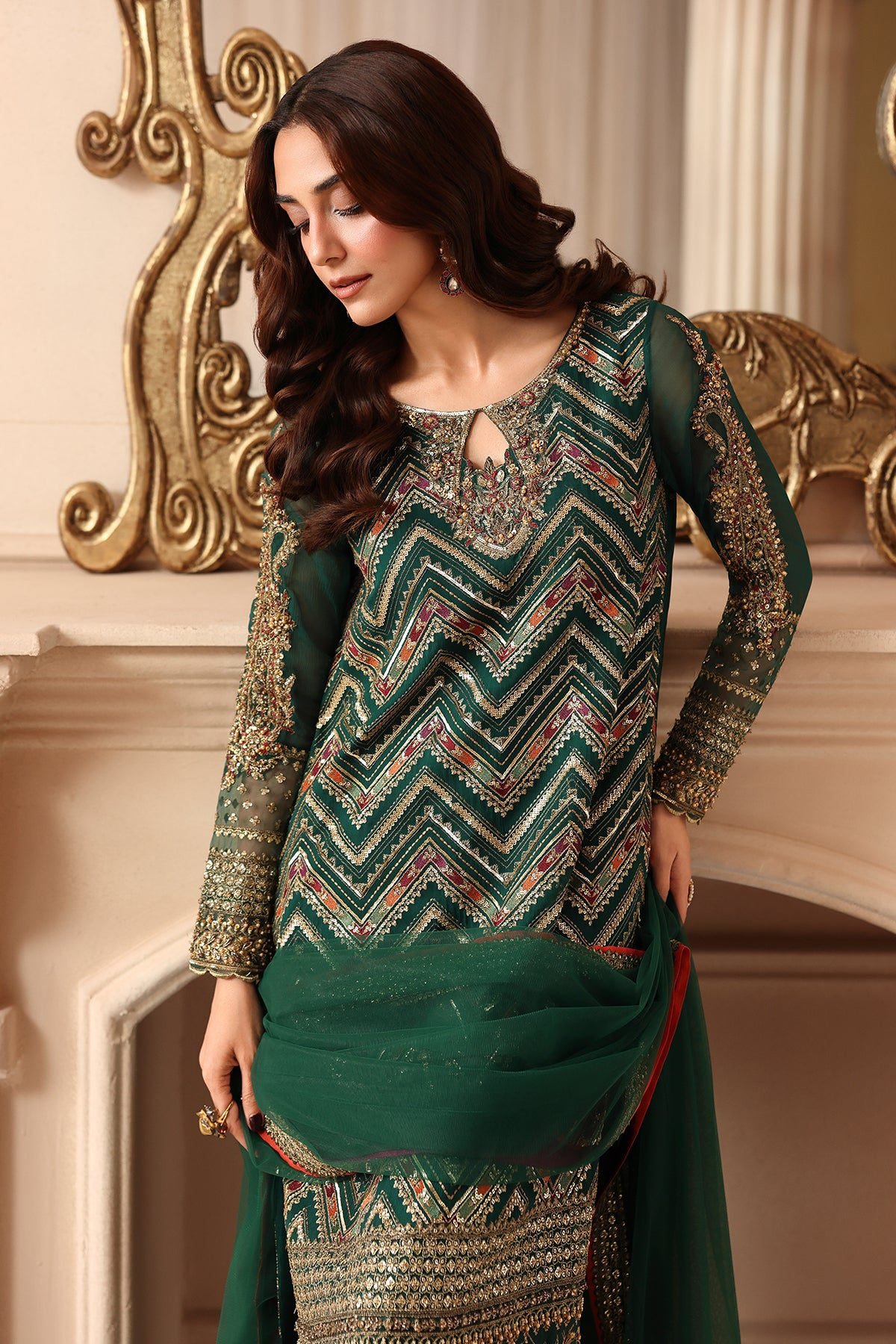 Charizma 3-PC Unstitched Embroidered Luxury Chiffon DJW6-07 - Image 4