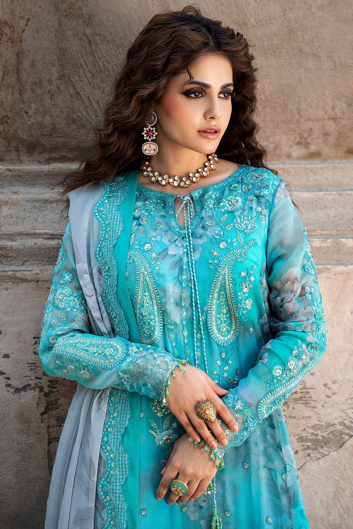 Charizma 3-PC Unstitched Embroidered Chiffon Collection VSLW6-08 - Image 3