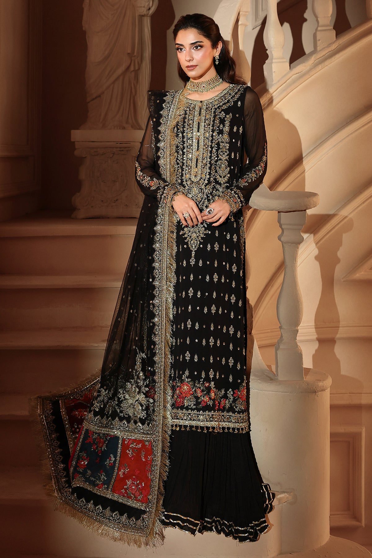 Charizma 3-PC Unstitched Embroidered Luxury Chiffon DJW6-04 - Image 2