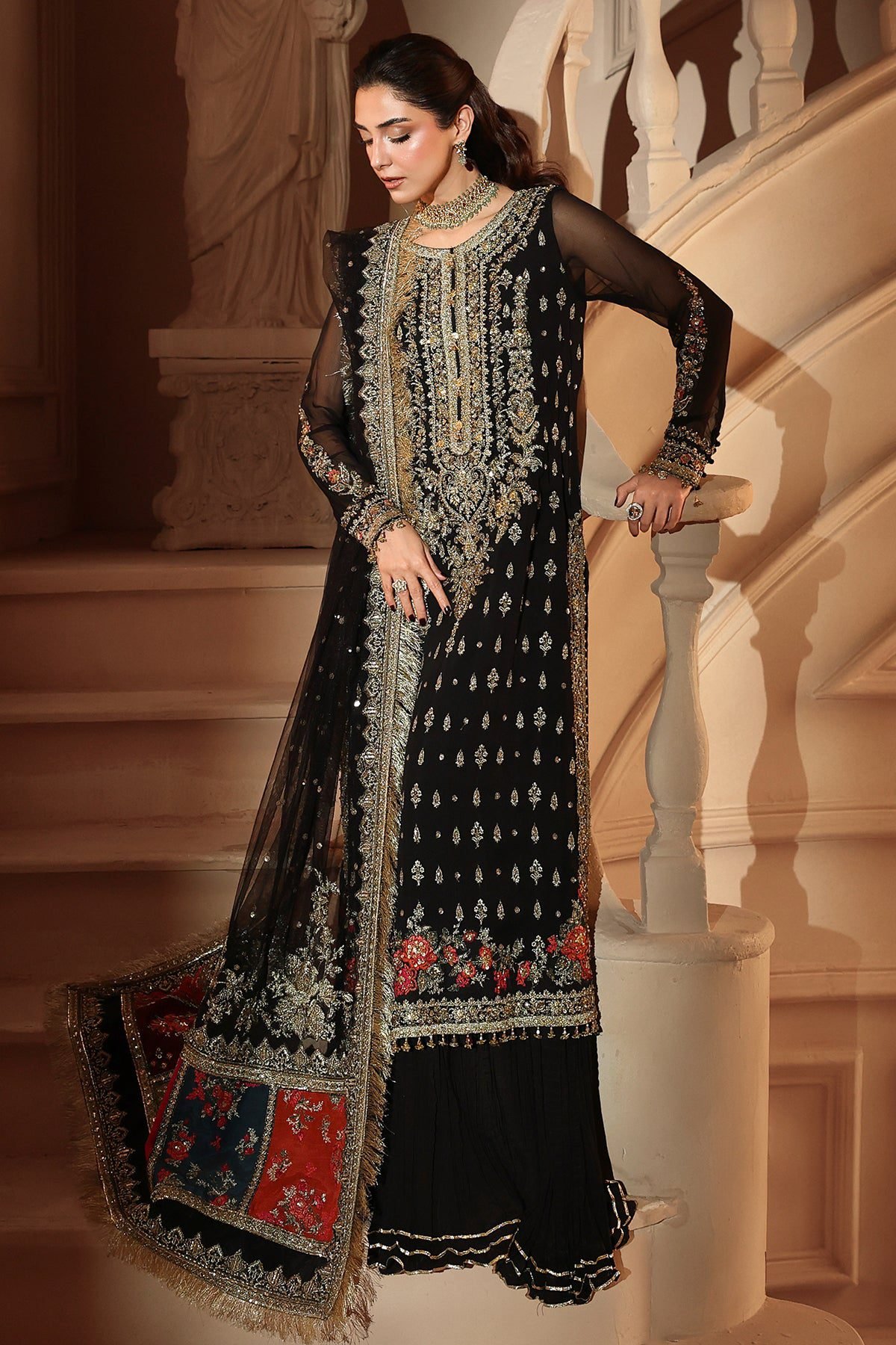 Charizma 3-PC Unstitched Embroidered Luxury Chiffon DJW6-04 - Image 3