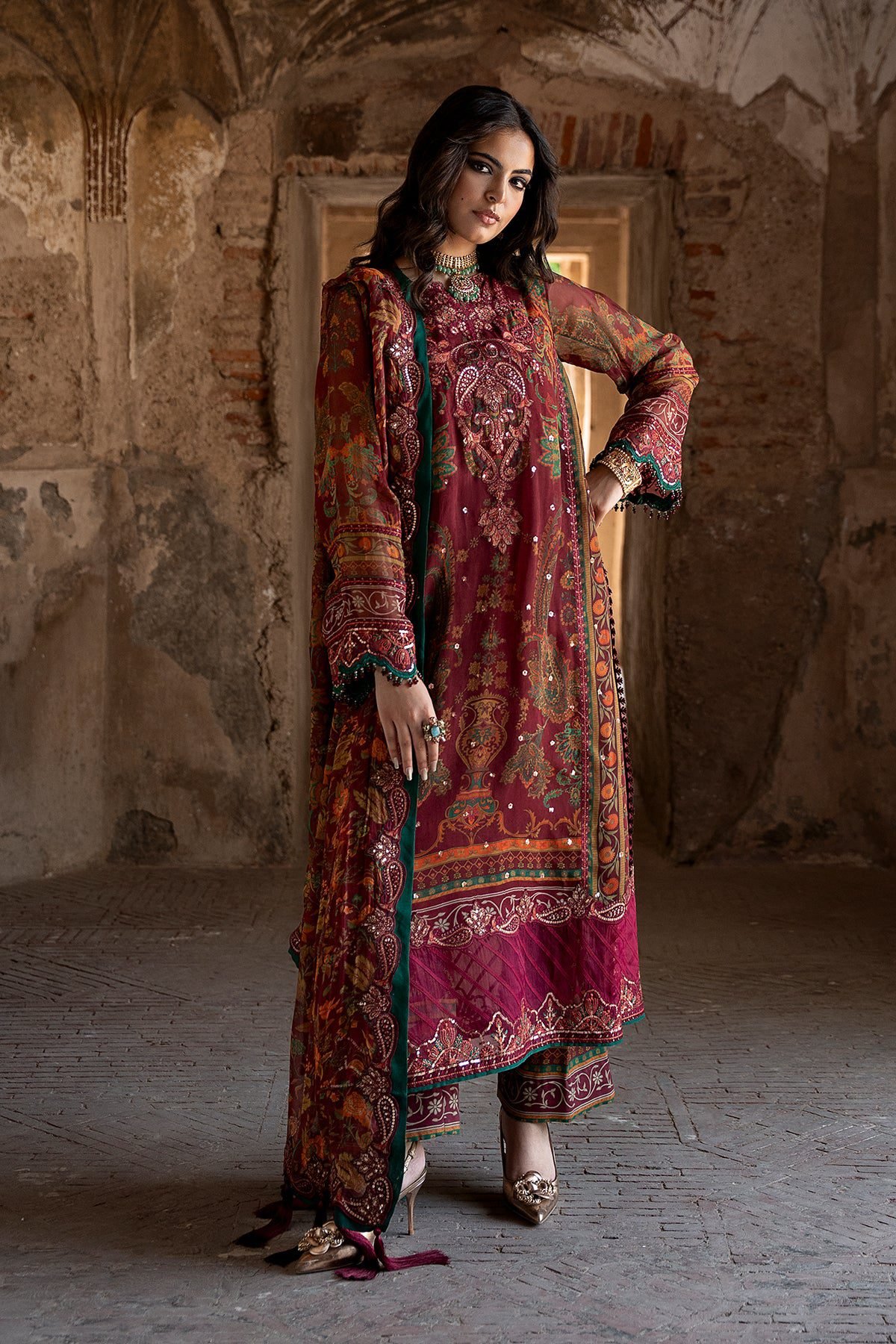 Charizma 3-PC Unstitched Embroidered Chiffon Collection VSLW6-04 - Image 2