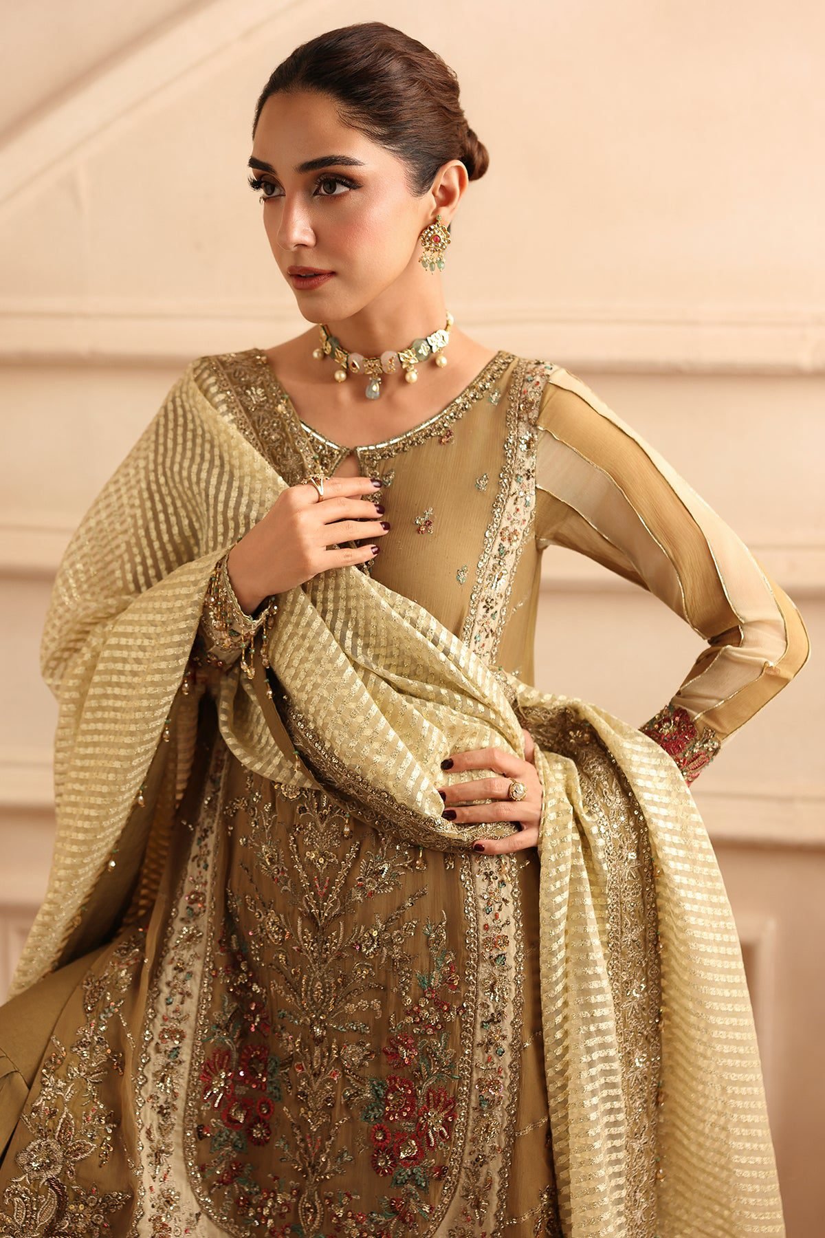 Charizma 3-PC Unstitched Embroidered Luxury Chiffon DJW6-06 - Image 4