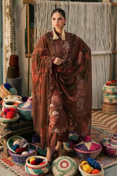 M Prints Maria B | Embroidered Dobby Linen Suit – Light Brown (MPT-3110-B)