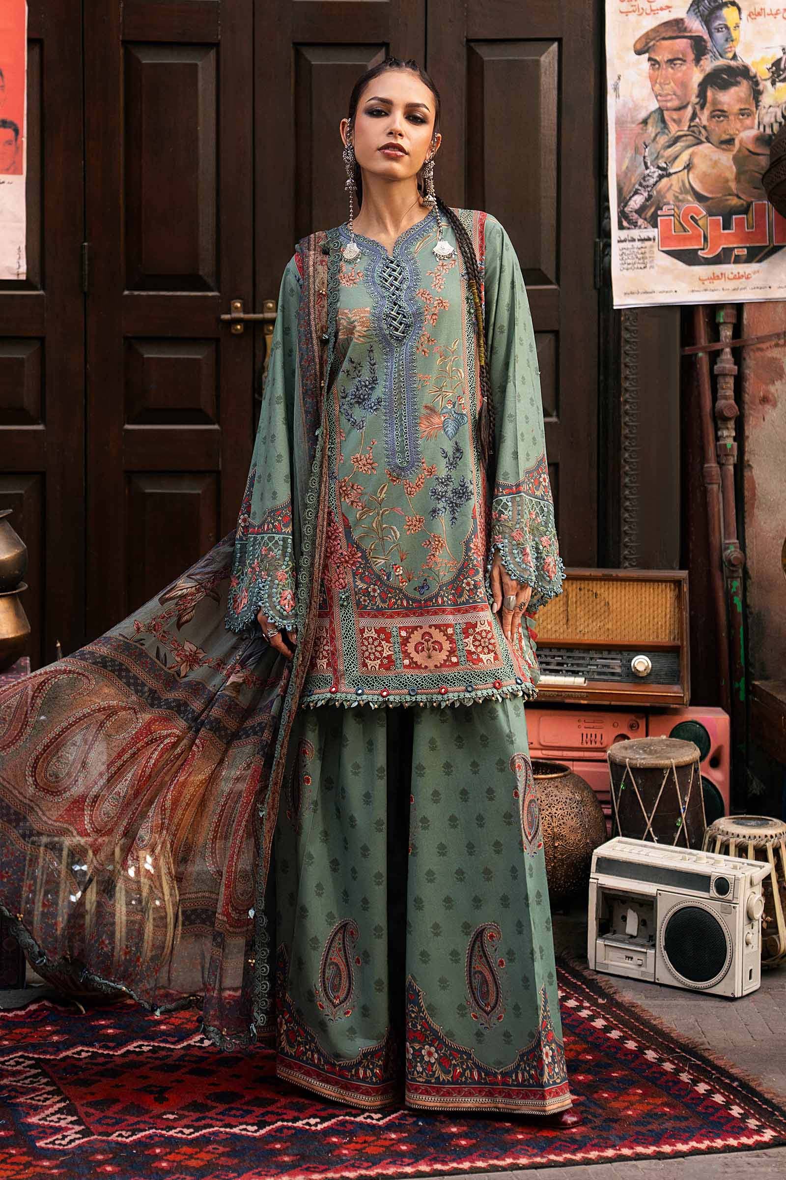 M Prints Maria B | Embroidered Cambric Suit – Sea Green (MPT-3102-A)