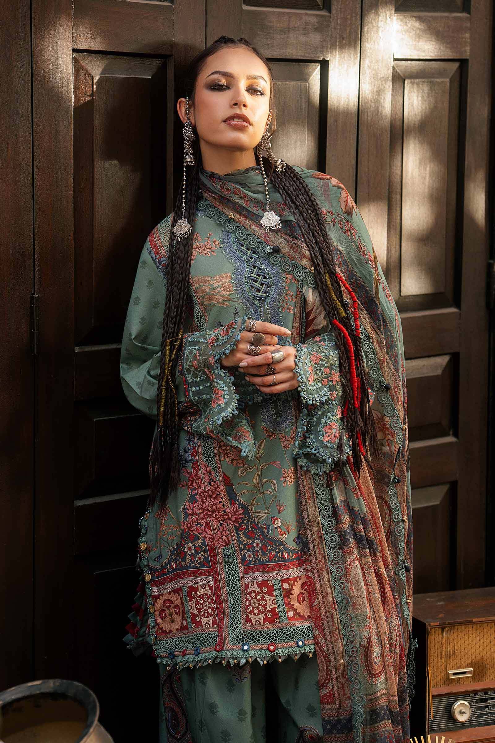 M Prints Maria B | Embroidered Cambric Suit – Sea Green (MPT-3102-A) - Image 3