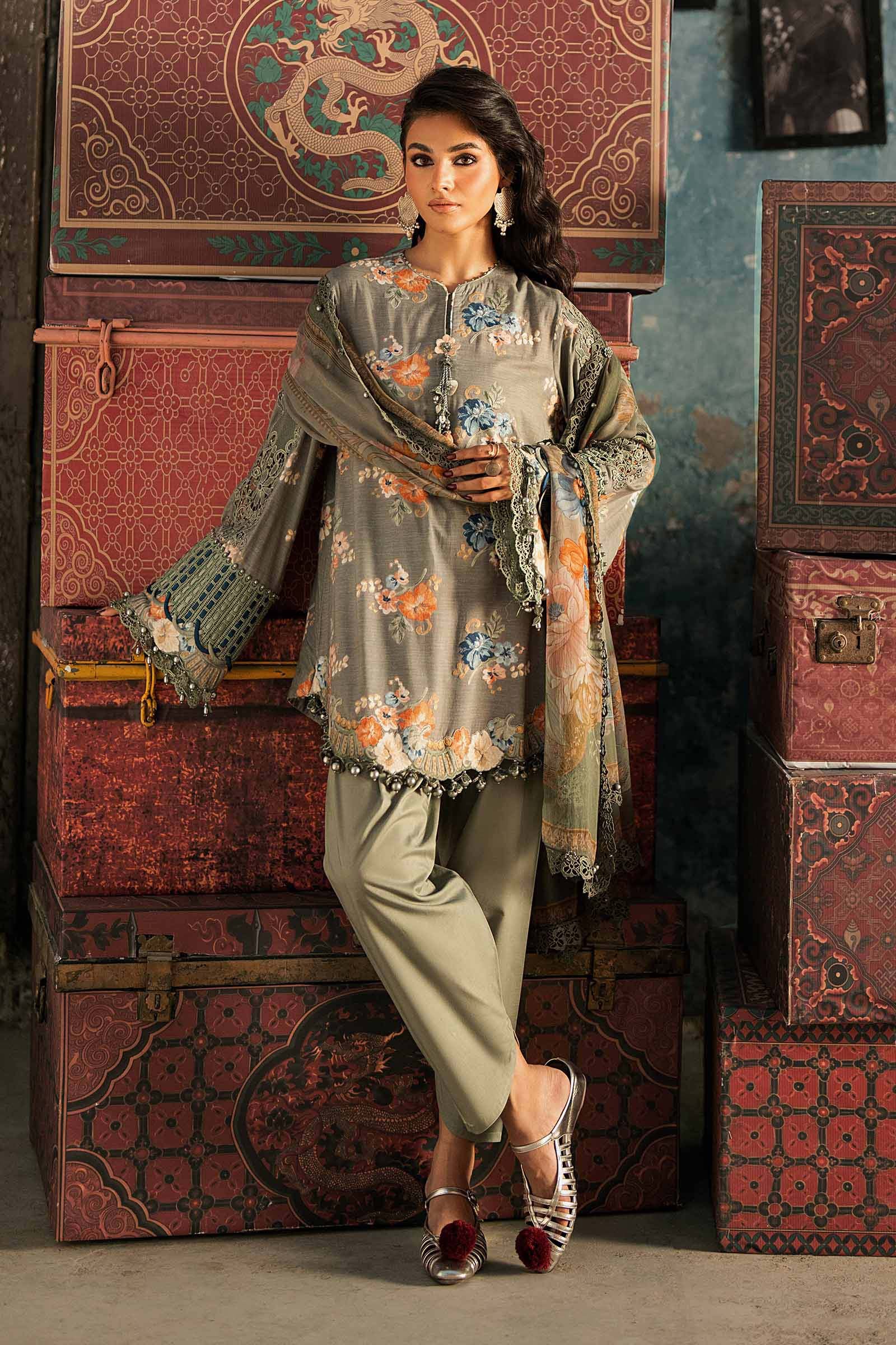 M Prints Maria B | Embroidered Cambric Suit – Sage Green (MPT-3103-A) - Image 4