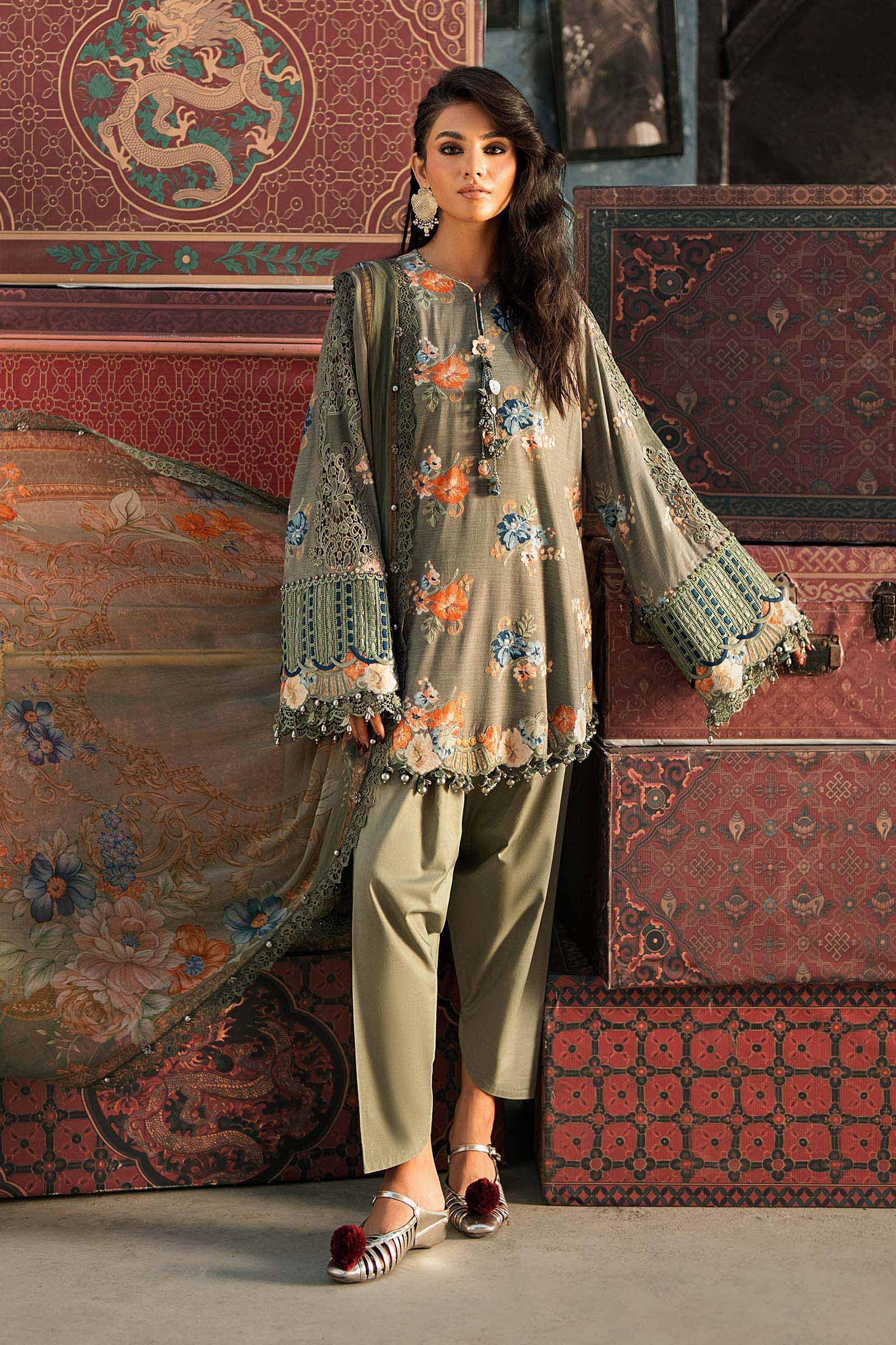 M Prints Maria B | Embroidered Cambric Suit – Sage Green (MPT-3103-A) - Image 3