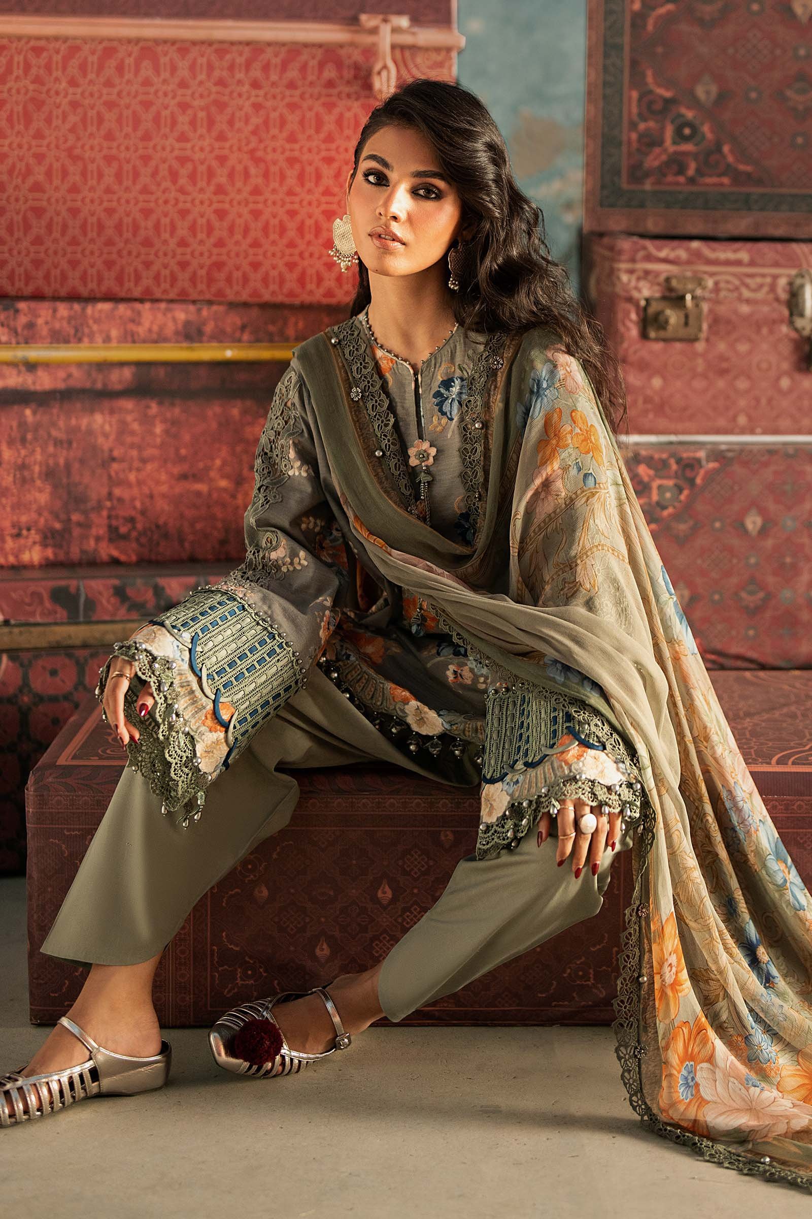 M Prints Maria B | Embroidered Cambric Suit – Sage Green (MPT-3103-A)