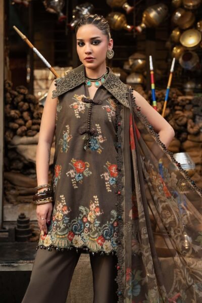 M Prints Maria B | Embroidered Cambric Suit – Brown (MPT-3103-B)