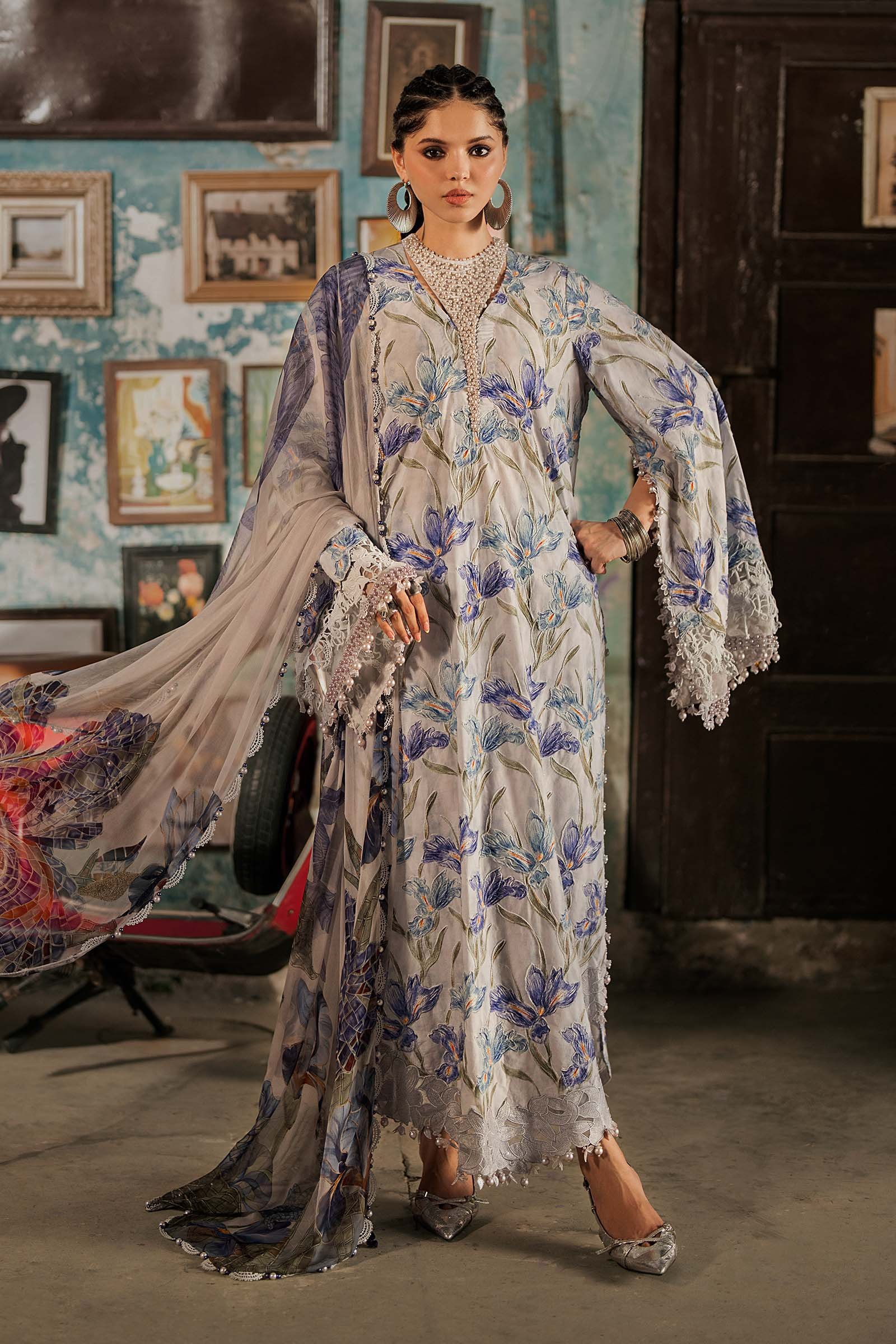 M Prints Maria B | Embroidered Cambric Suit – Lilac (MPT-3104-A) - Image 5