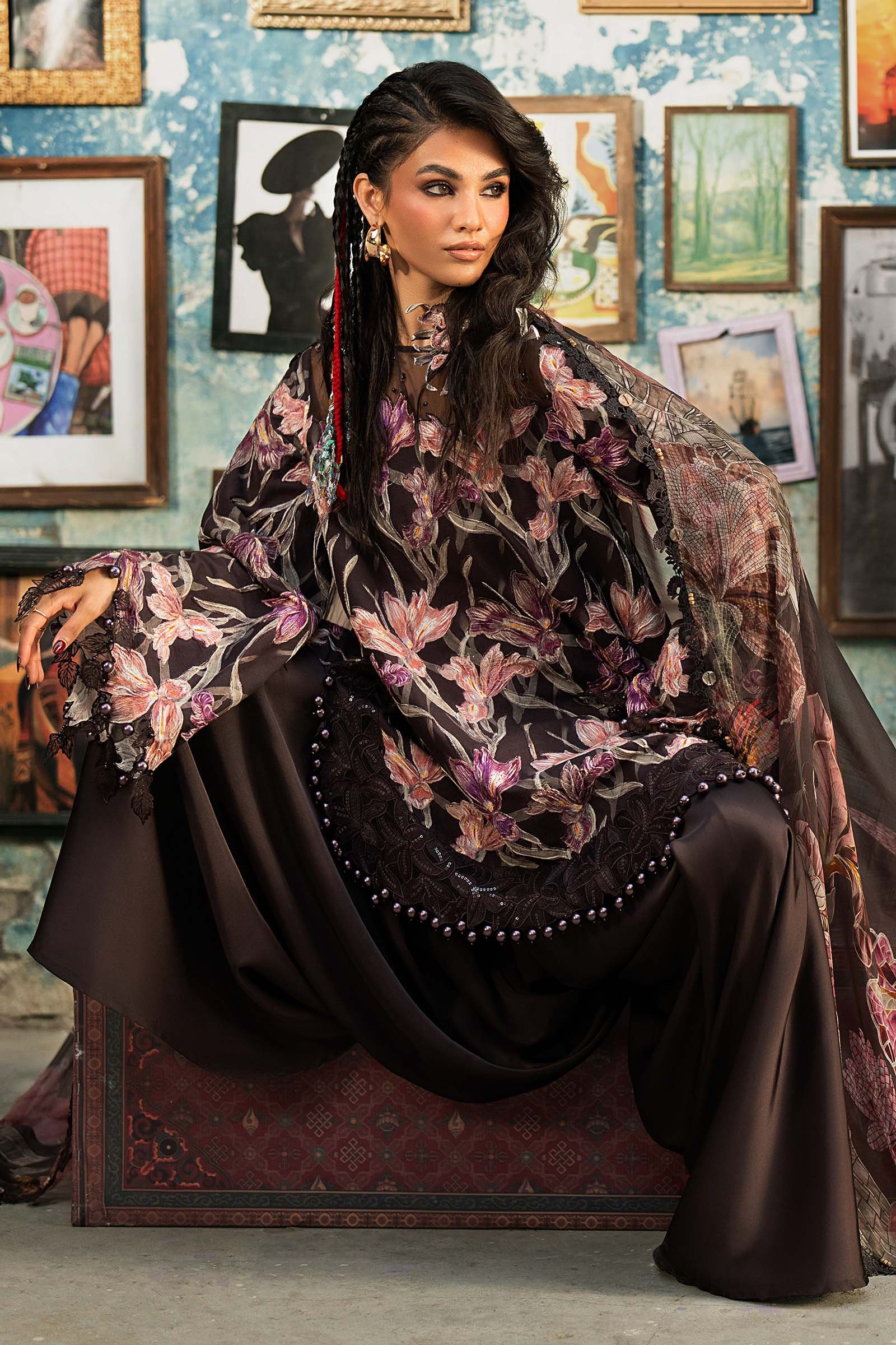 M Prints Maria B | Embroidered Cambric Suit – Brown (MPT-3104-B) - Image 2
