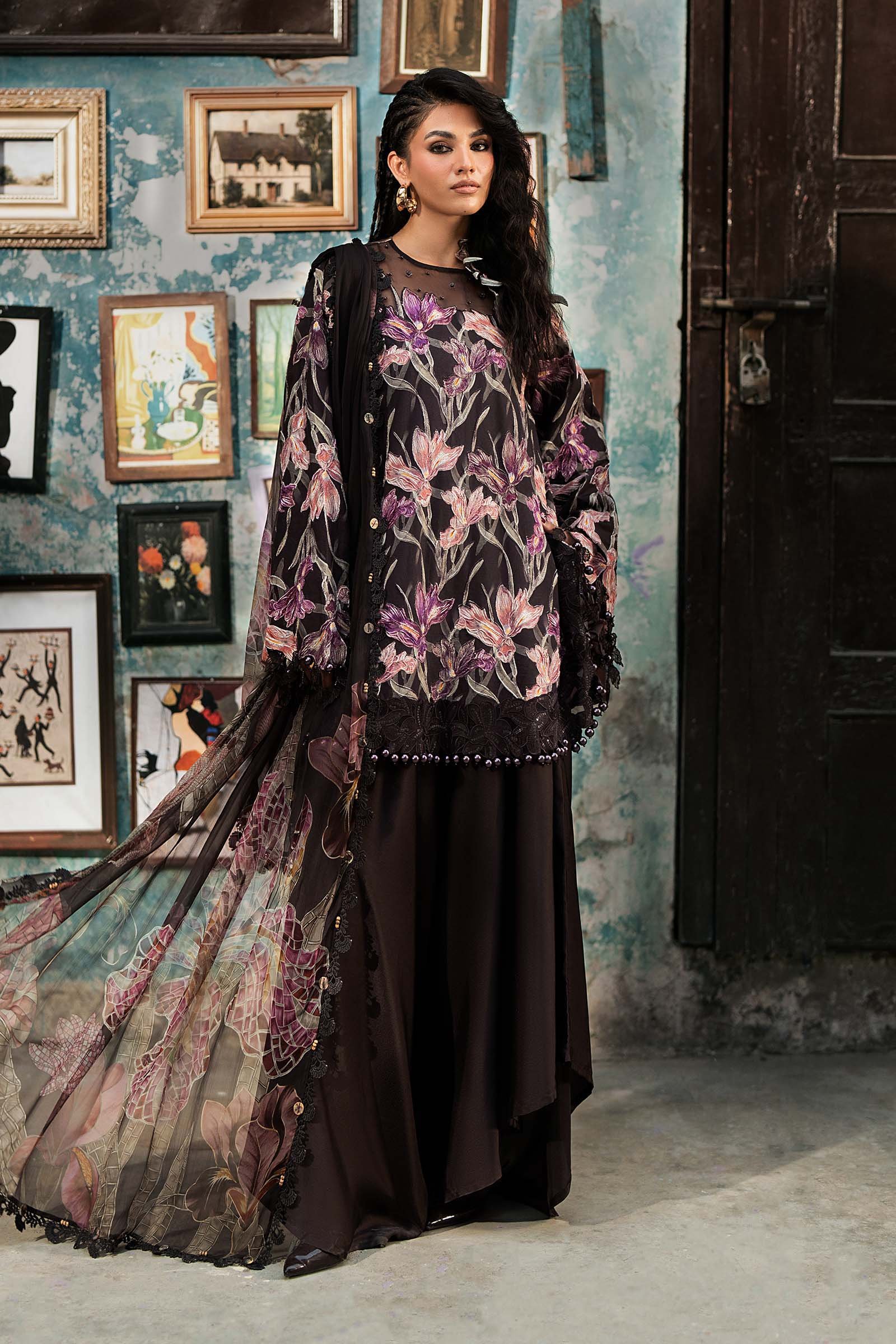 M Prints Maria B | Embroidered Cambric Suit – Brown (MPT-3104-B)