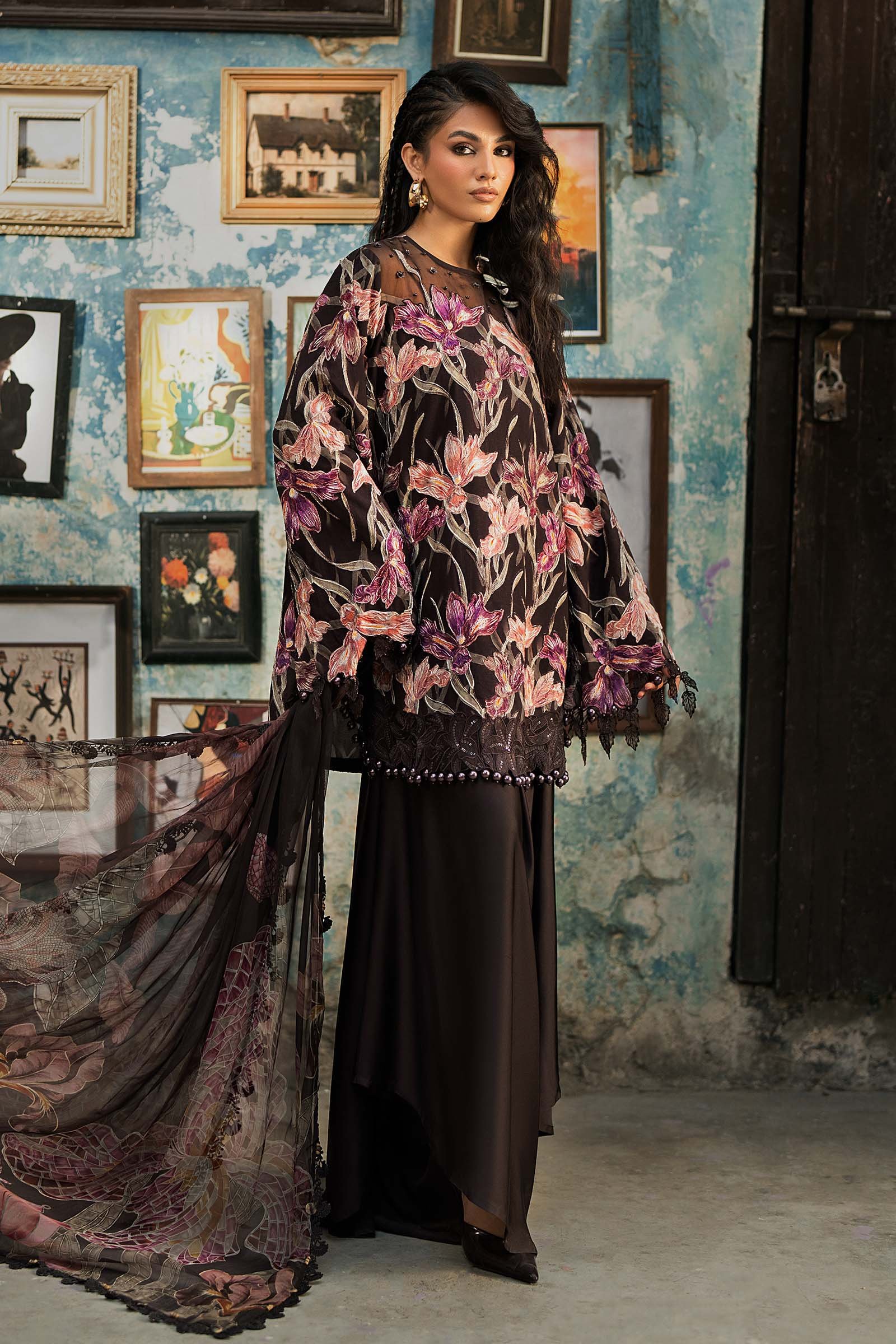 M Prints Maria B | Embroidered Cambric Suit – Brown (MPT-3104-B) - Image 4