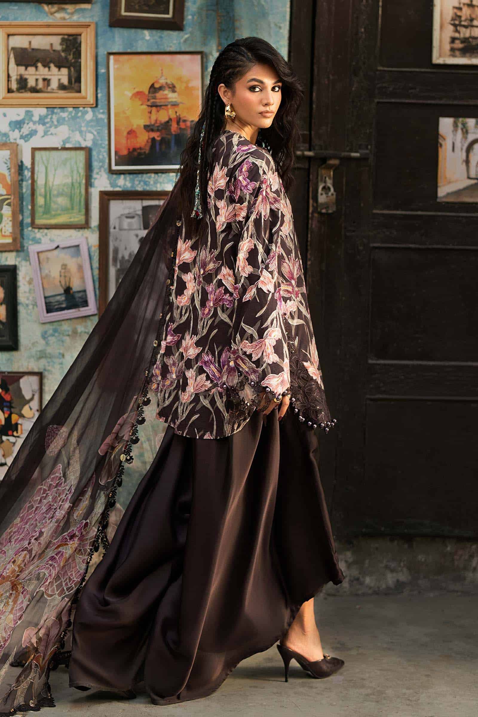 M Prints Maria B | Embroidered Cambric Suit – Brown (MPT-3104-B) - Image 3