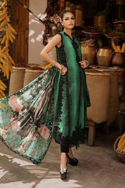 M Prints Maria B | Embroidered Linen Suit – Green (MPT-3105-A)