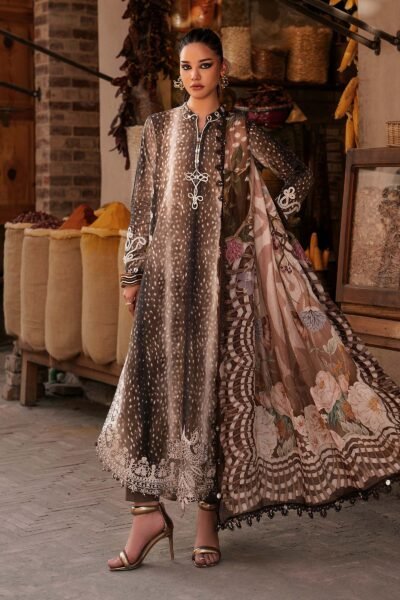 M Prints Maria B | Embroidered Linen Suit – Brown (MPT-3105-B)