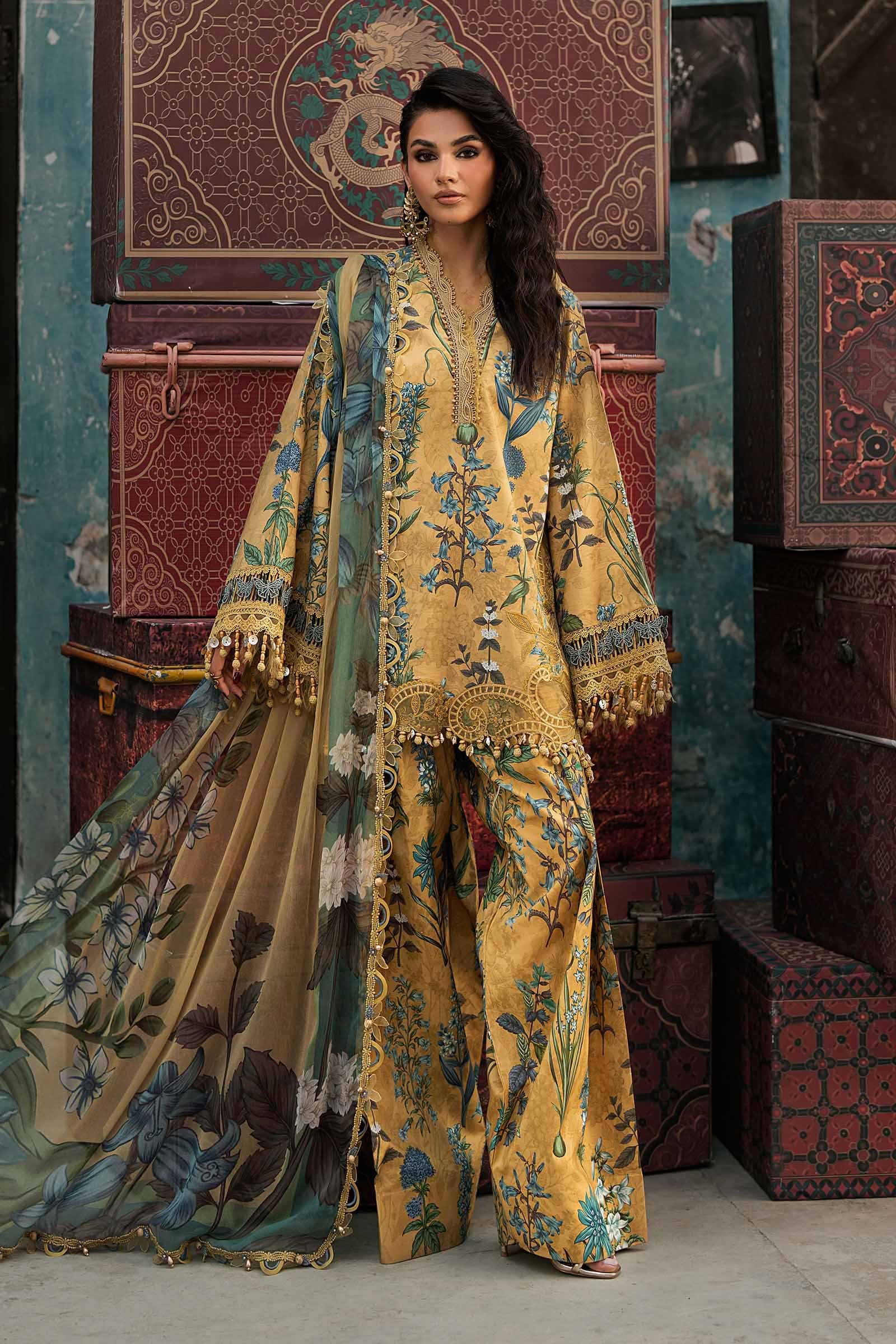 M Prints Maria B | Embroidered Cambric Suit – Mustard (MPT-3106-A)