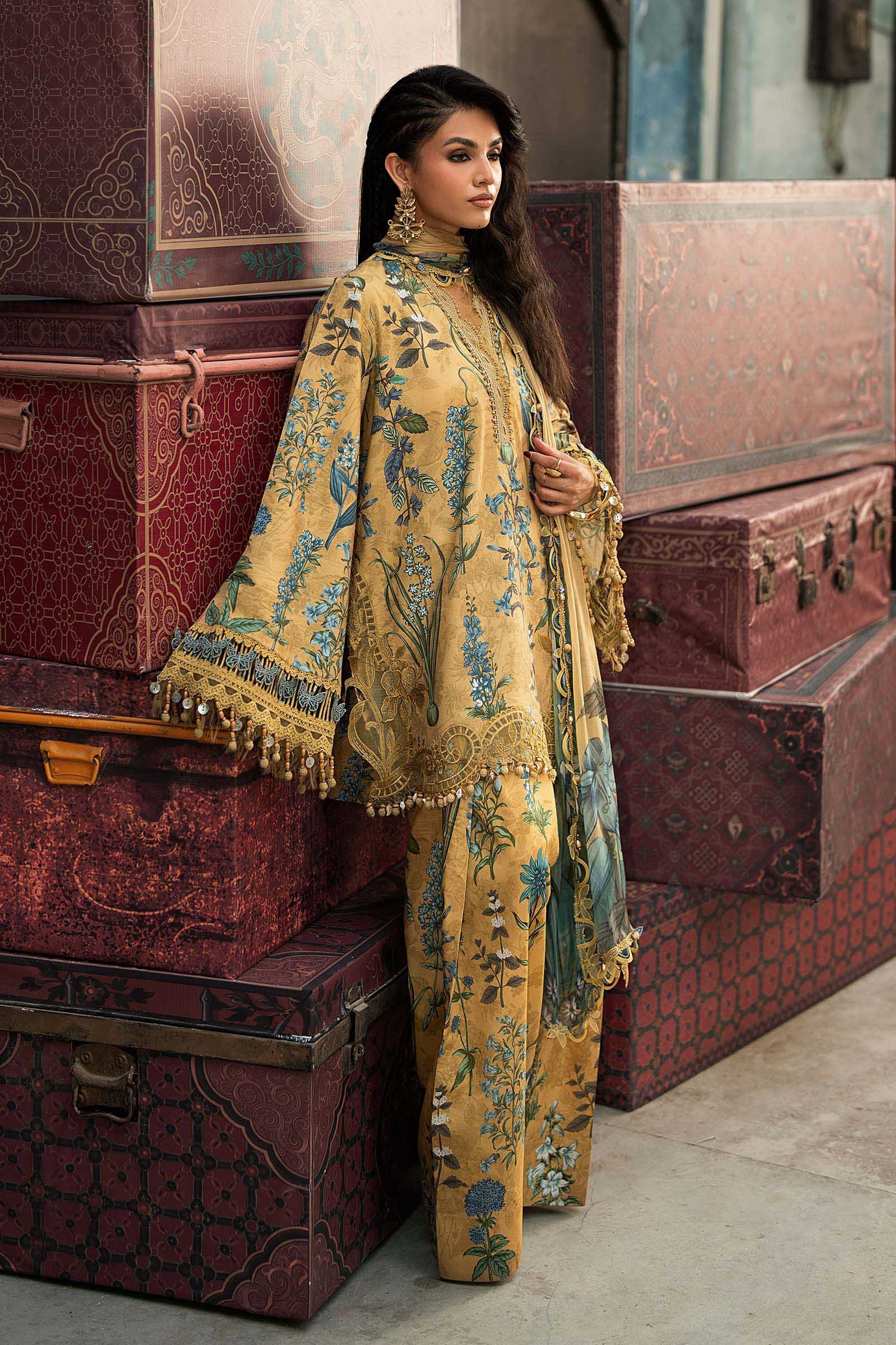 M Prints Maria B | Embroidered Cambric Suit – Mustard (MPT-3106-A) - Image 2