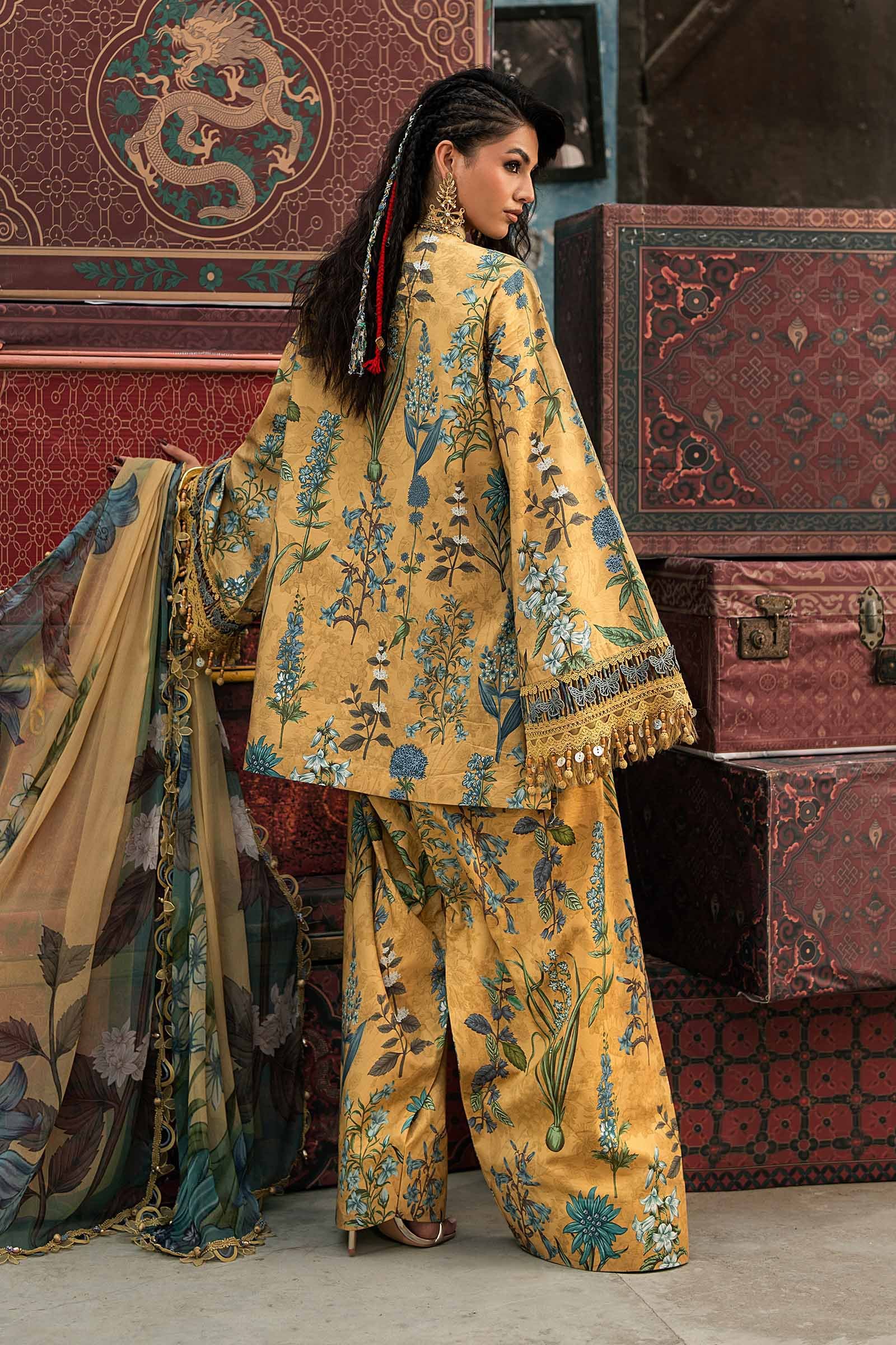 M Prints Maria B | Embroidered Cambric Suit – Mustard (MPT-3106-A) - Image 3