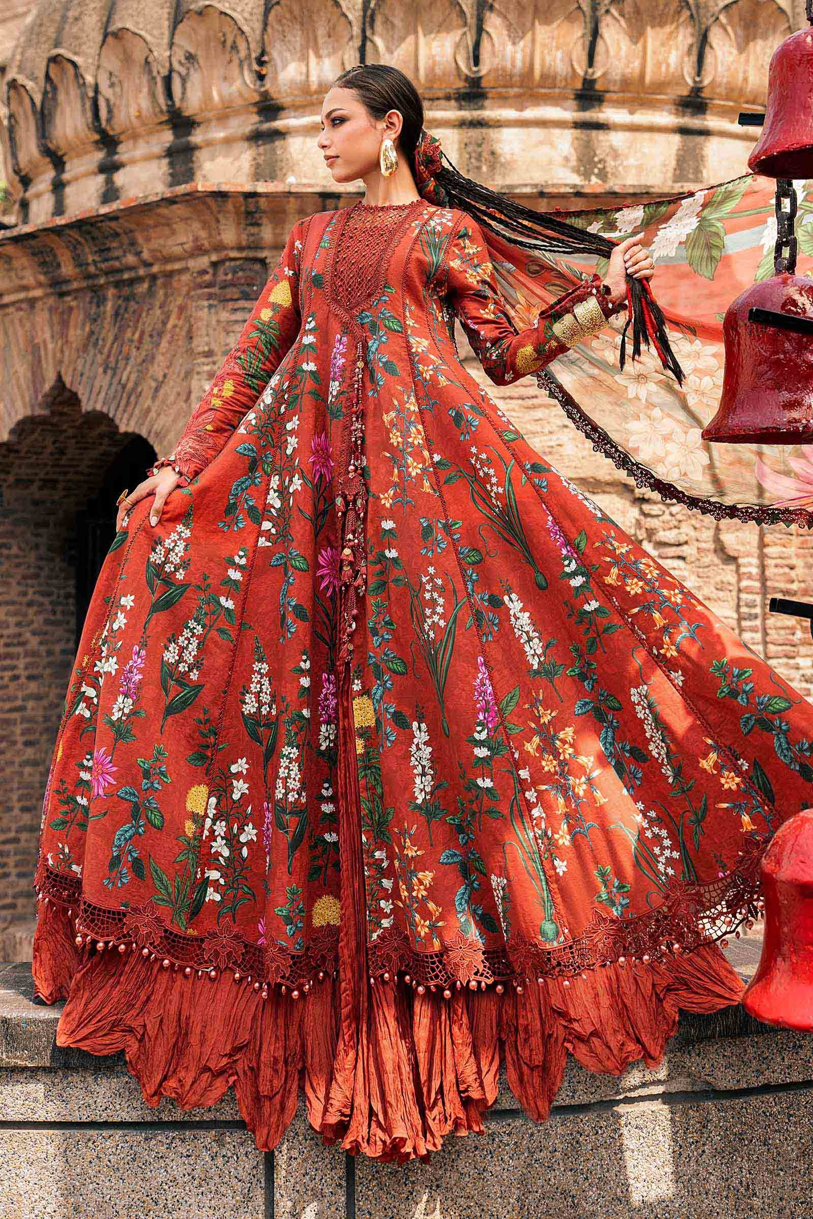 M Prints Maria B | Embroidered Cambric Suit – Rust (MPT-3106-B) - Image 4