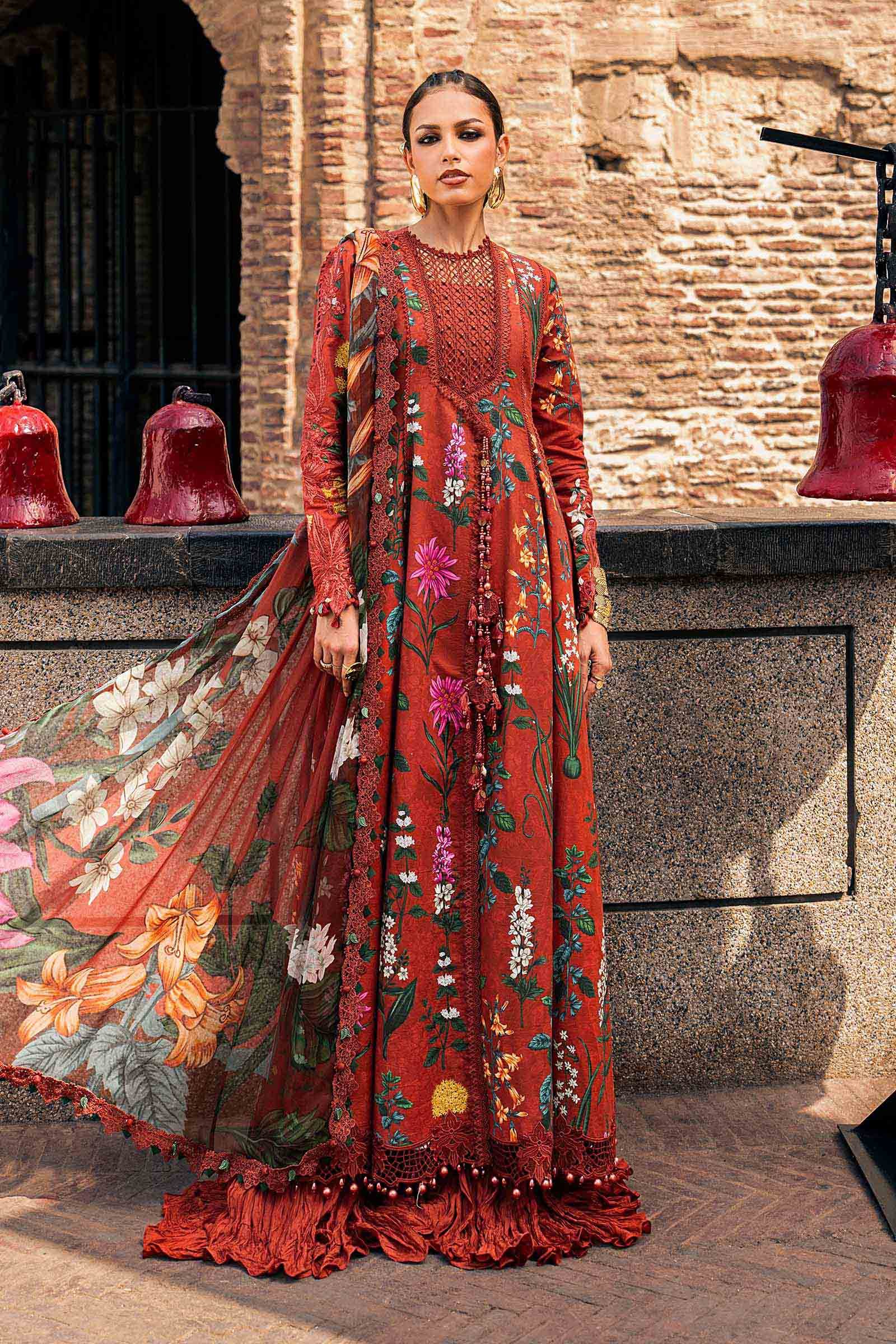 M Prints Maria B | Embroidered Cambric Suit – Rust (MPT-3106-B)