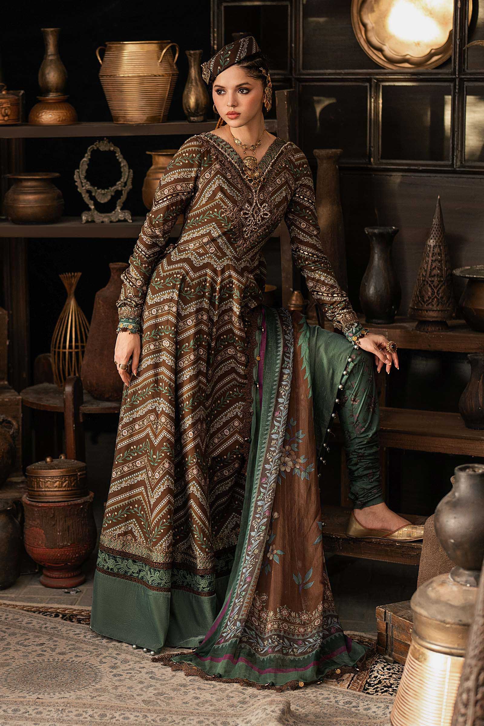 M Prints Maria B | Embroidered Cambric Suit – Brown (MPT-3107-A)