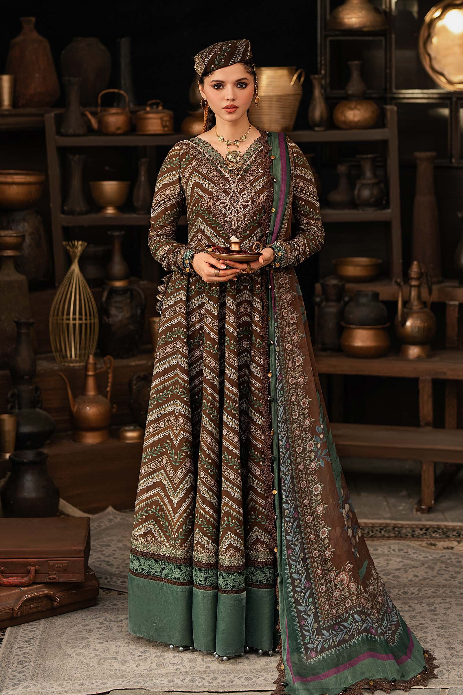 M Prints Maria B | Embroidered Cambric Suit – Brown (MPT-3107-A) - Image 4