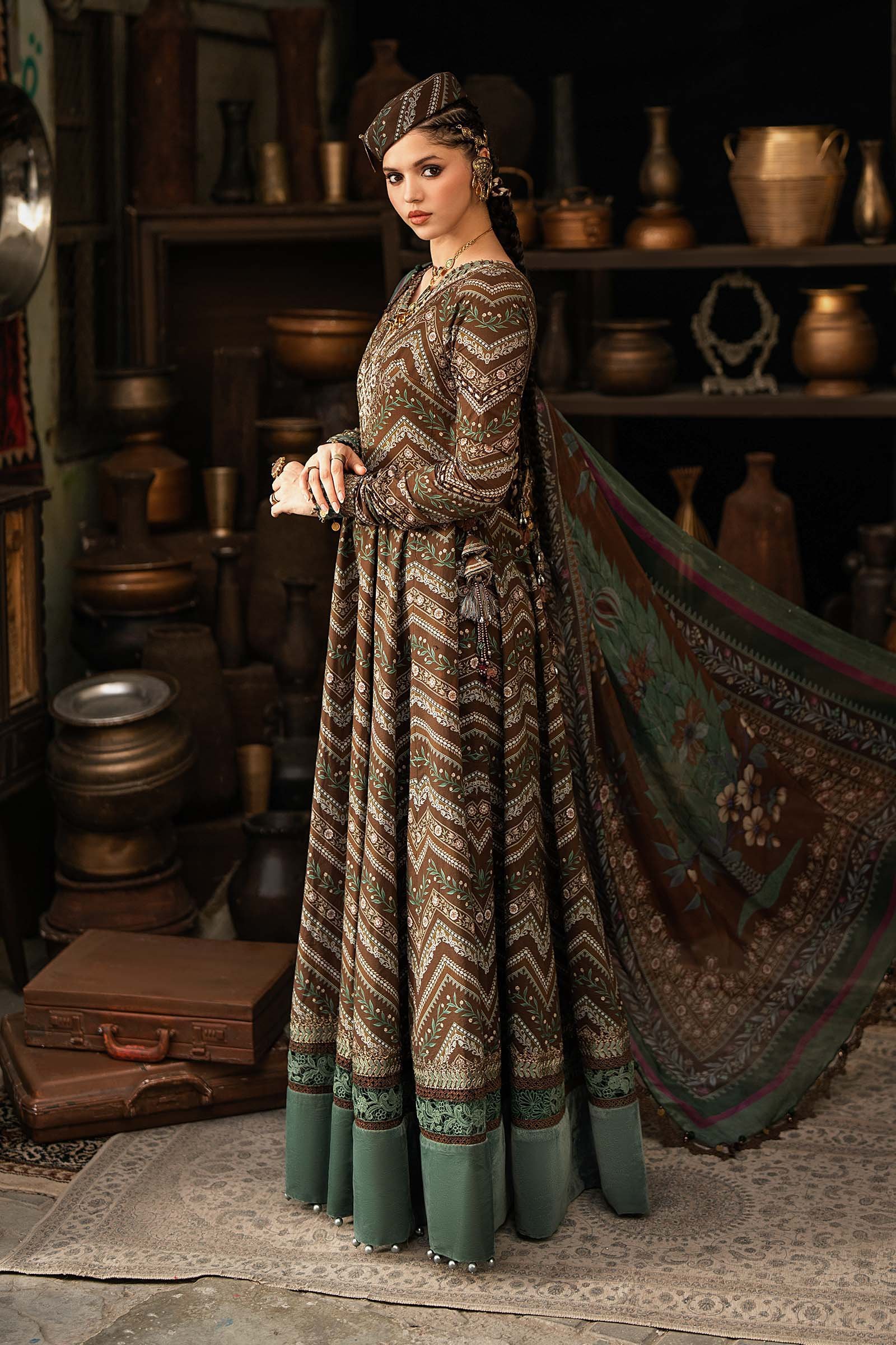 M Prints Maria B | Embroidered Cambric Suit – Brown (MPT-3107-A) - Image 3