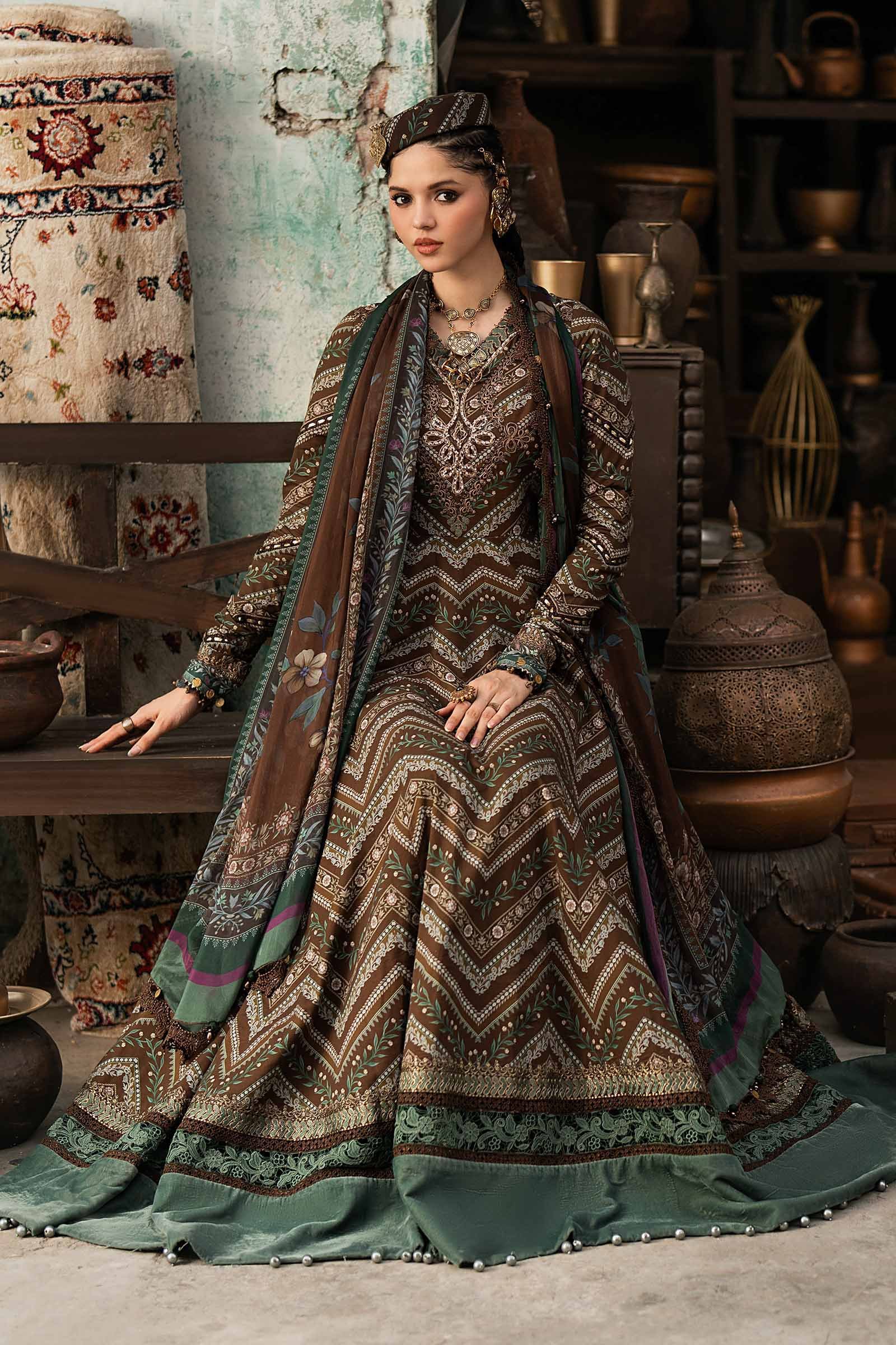 M Prints Maria B | Embroidered Cambric Suit – Brown (MPT-3107-A) - Image 2