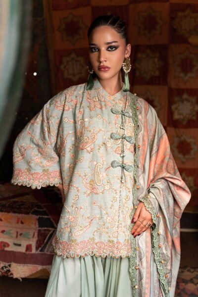 M Prints Maria B | Embroidered Irish Linen Suit – Sea Green (MPT-3108-B)