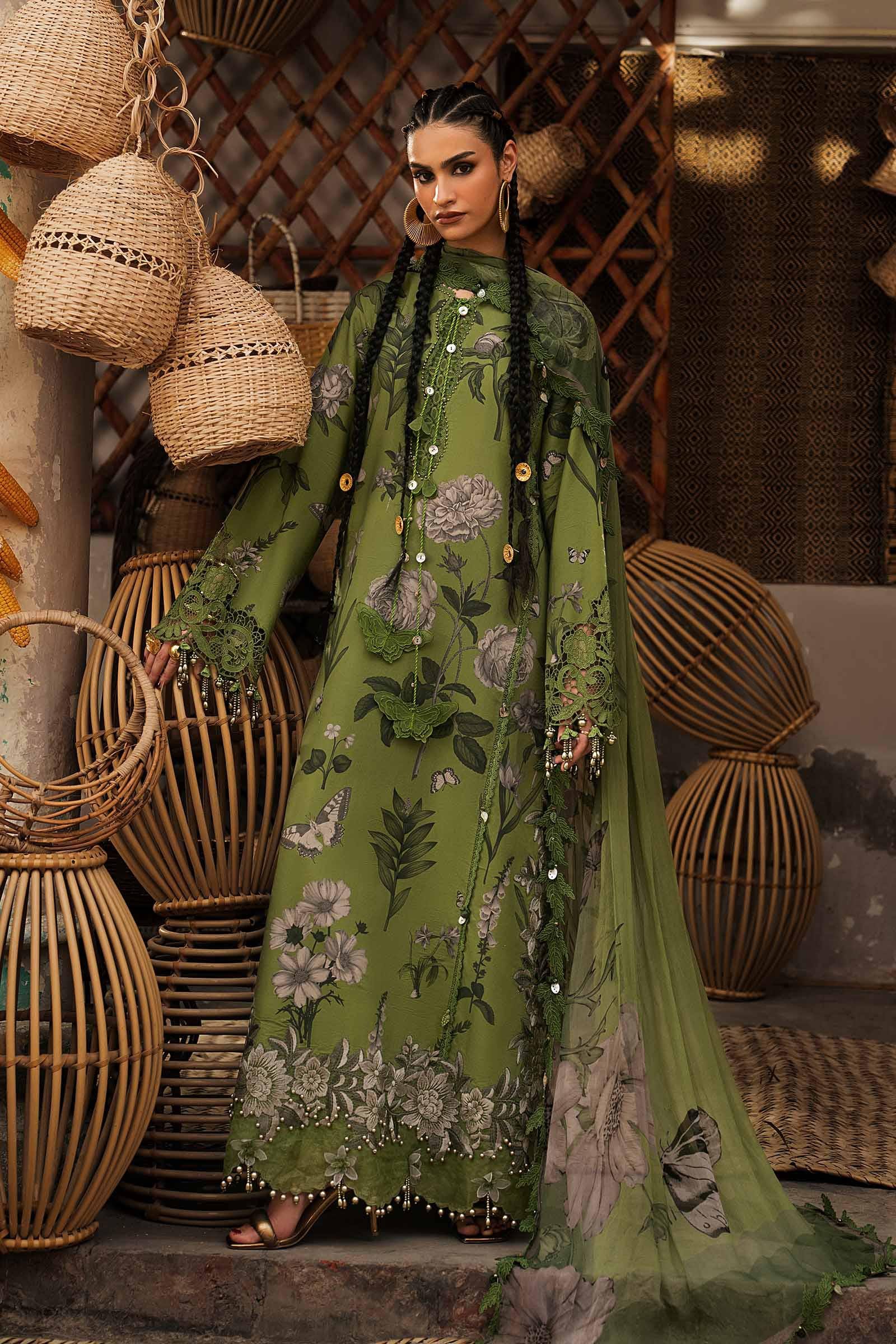 M Prints Maria B | Embroidered Cambric Suit – Green (MPT-3109-B) - Image 4