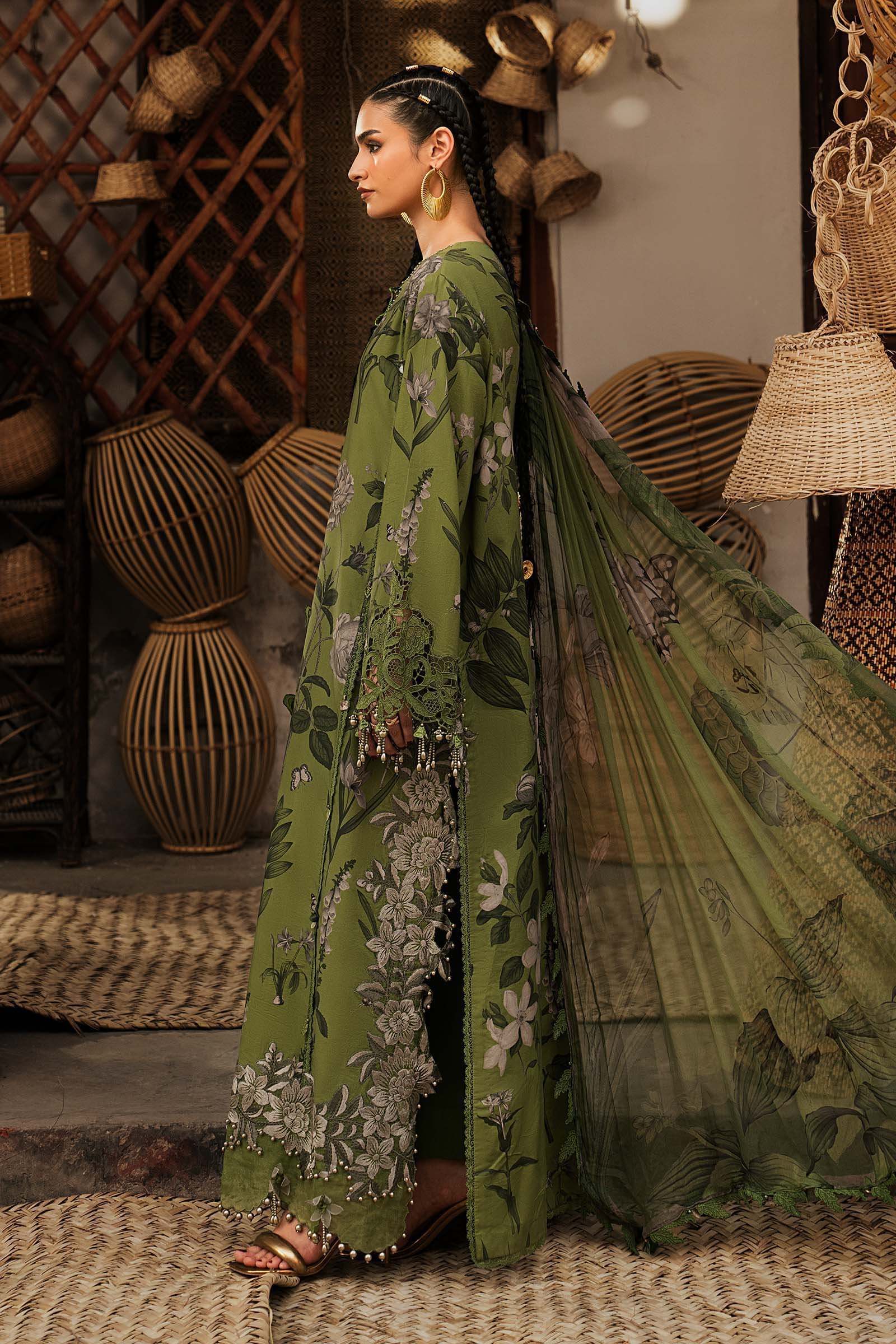 M Prints Maria B | Embroidered Cambric Suit – Green (MPT-3109-B) - Image 3