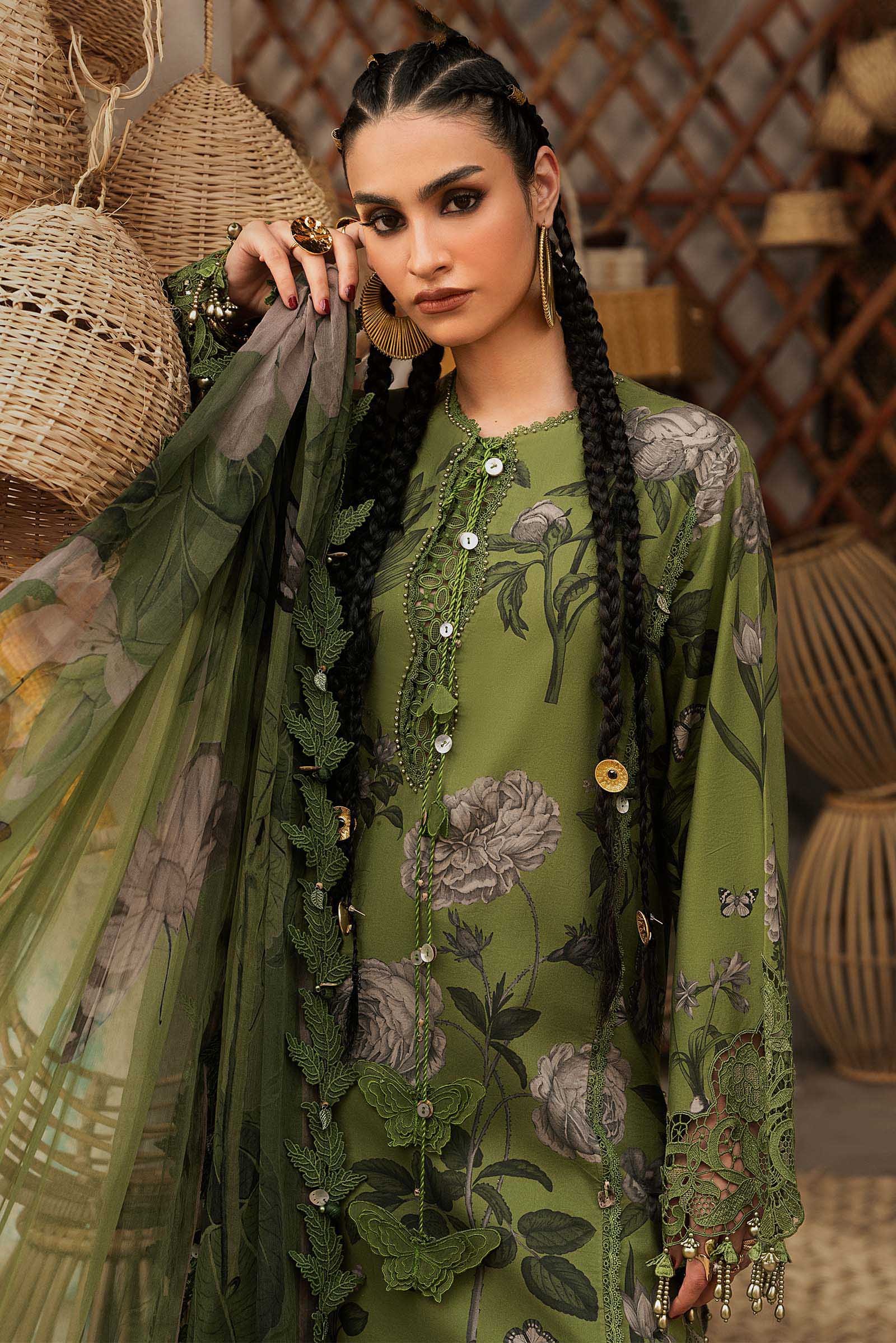 M Prints Maria B | Embroidered Cambric Suit – Green (MPT-3109-B) - Image 2