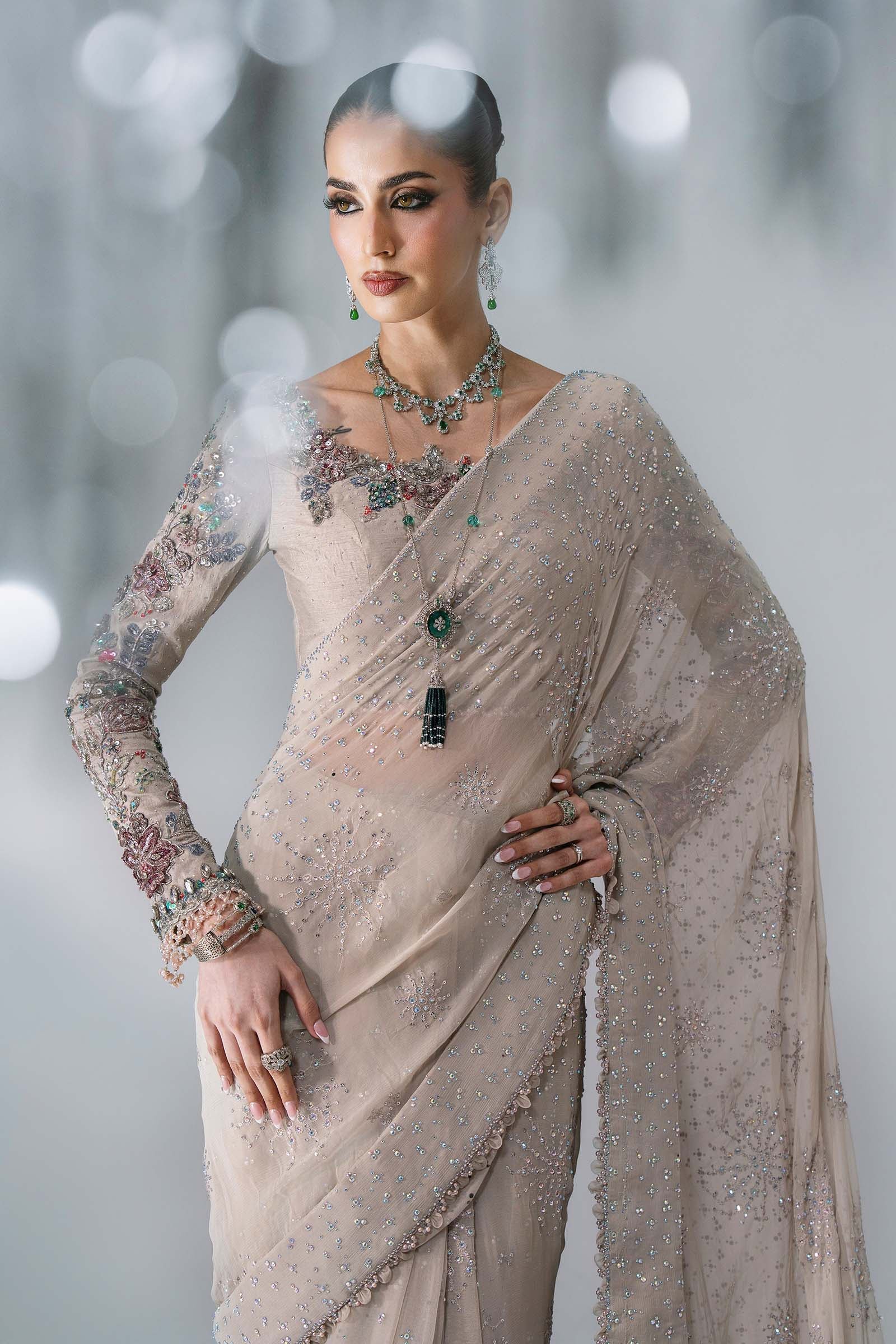 Maria B Mbroidered BD-3103 Unstitched Embroidered Chiffon Saree - Image 2