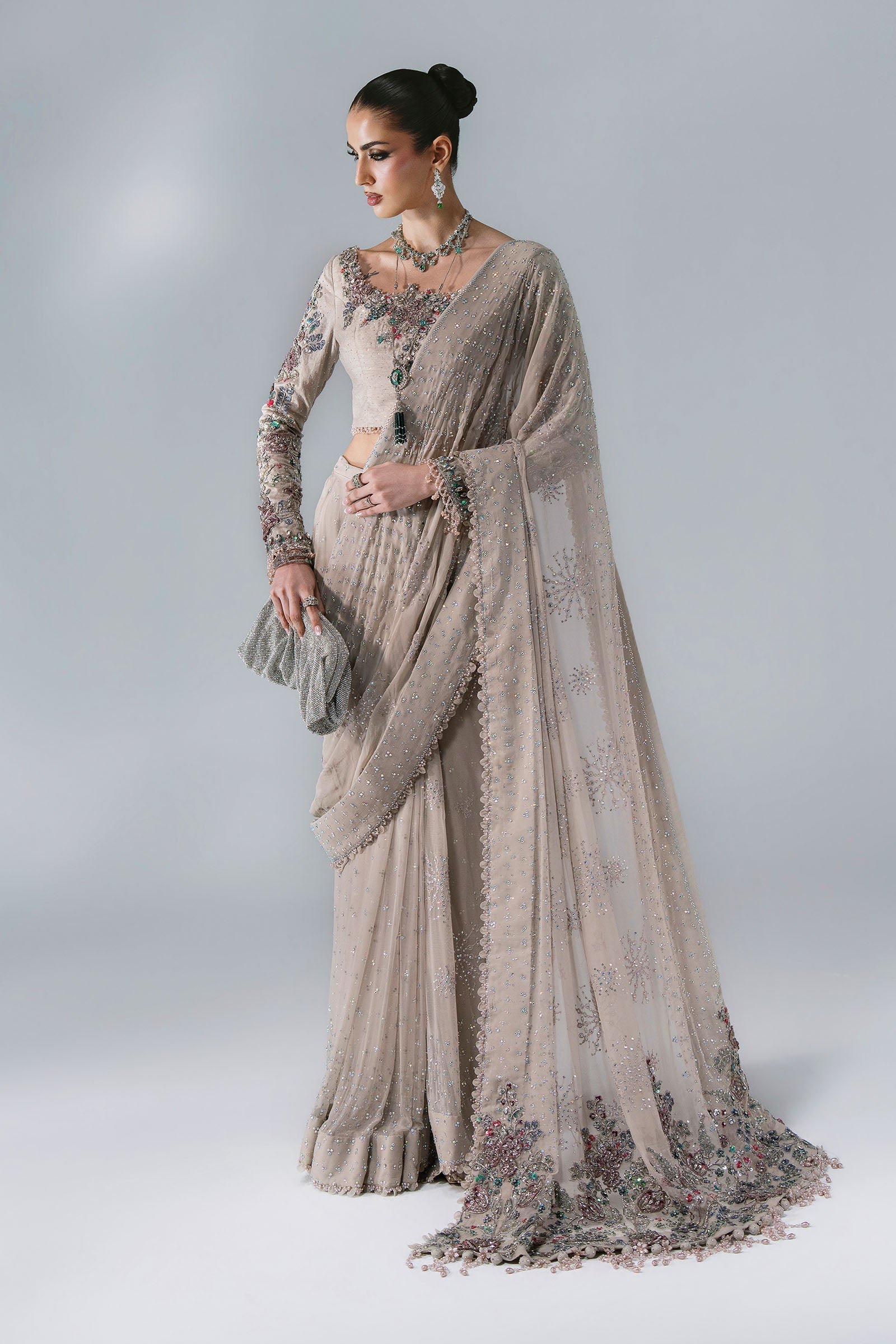 Maria B Mbroidered BD-3103 Unstitched Embroidered Chiffon Saree