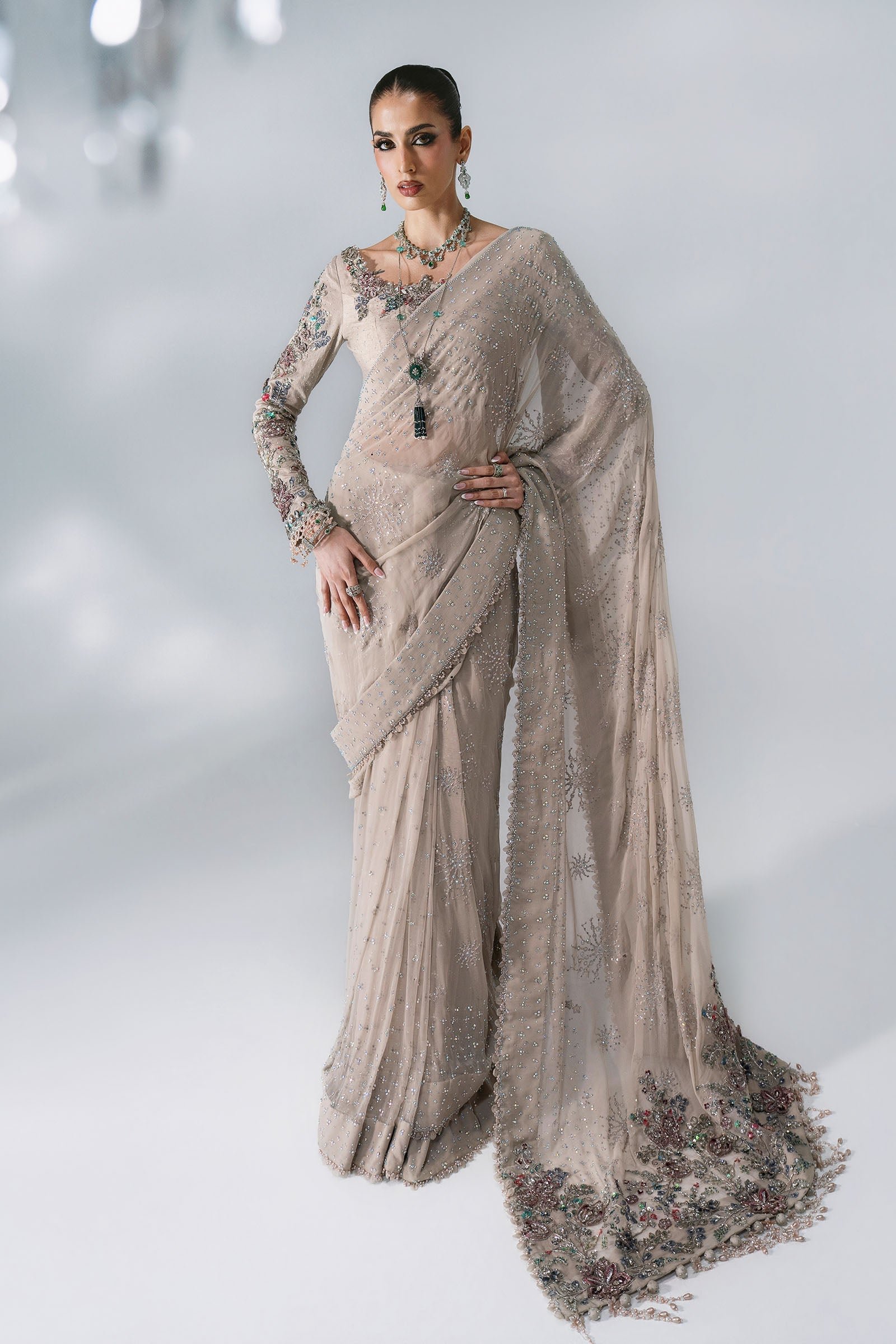 Maria B Mbroidered BD-3103 Unstitched Embroidered Chiffon Saree - Image 5