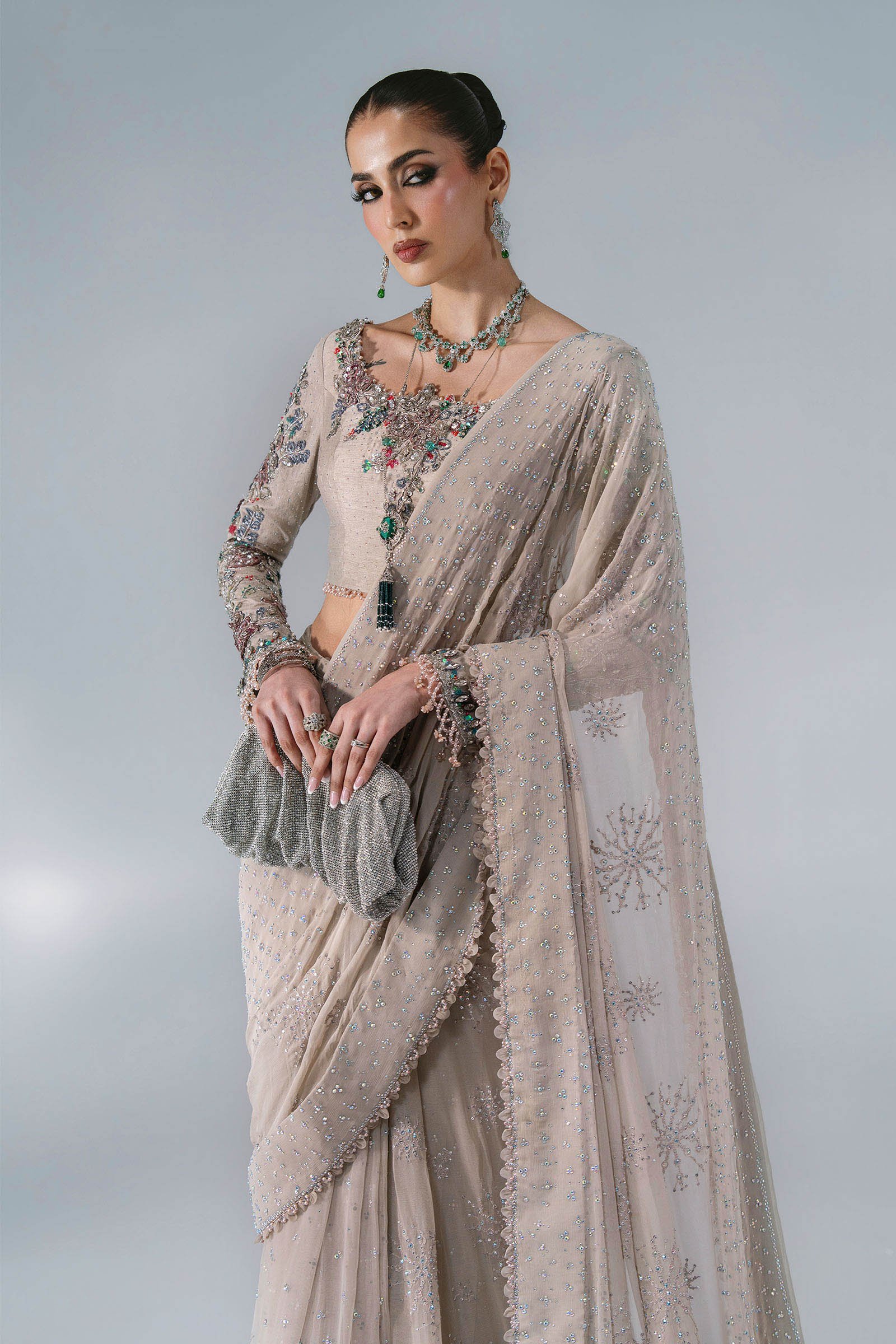 Maria B Mbroidered BD-3103 Unstitched Embroidered Chiffon Saree - Image 3